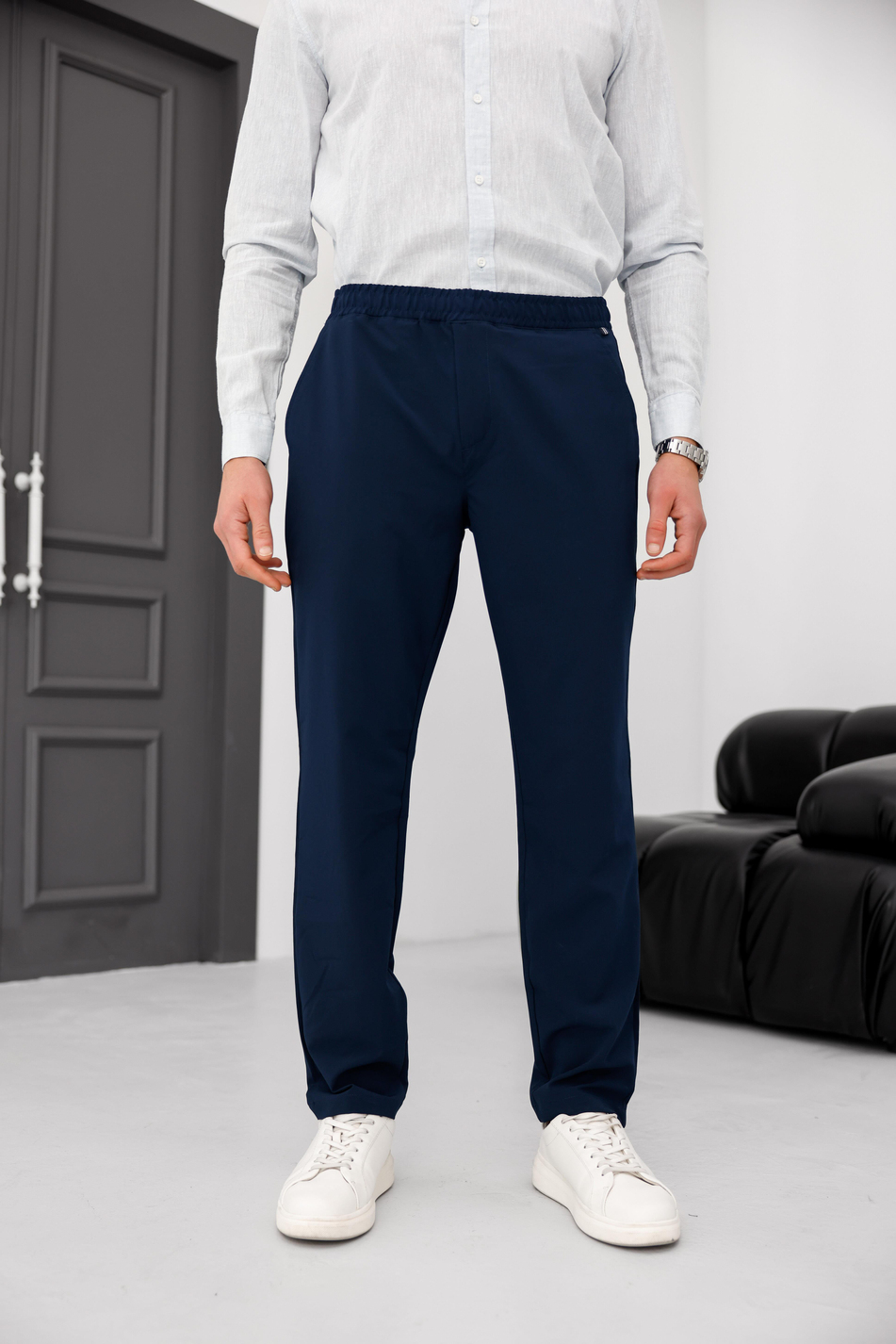 Erkek Lacivert Slim Fit Lastikli Bel Esnek Kumaş Dar Kesim Jogger Pantolon