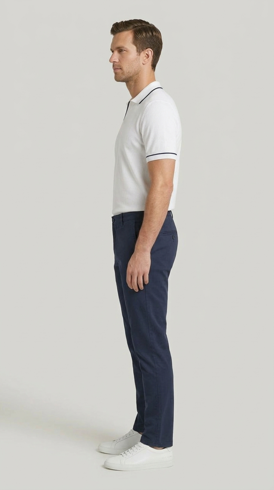 Erkek Lacivert Slim Fit Pamuklu Chino Pantolon