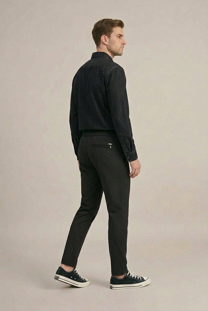 Erkek Siyah Slim Fit Lastikli Bel Bağcıklı Jogger Pantolon