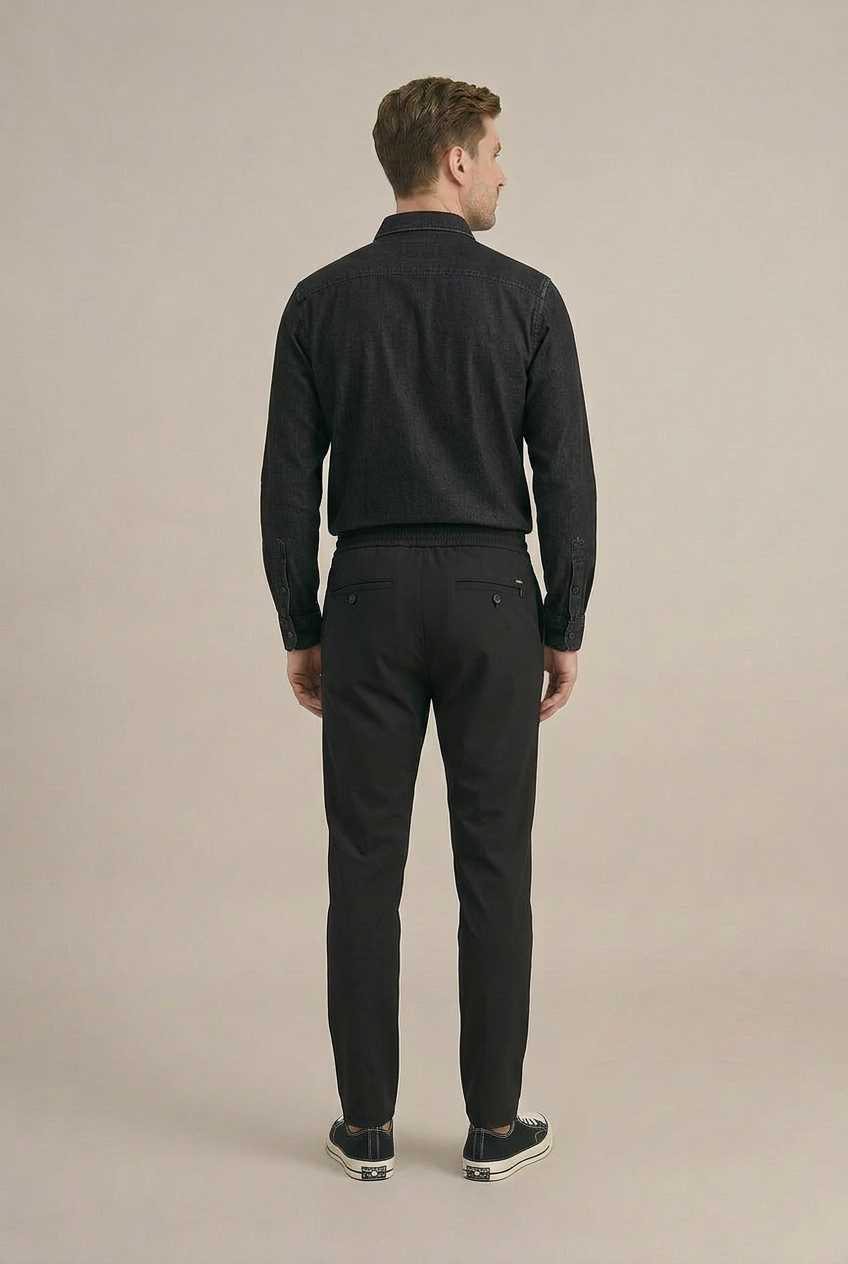 Erkek Siyah Slim Fit Lastikli Bel Bağcıklı Jogger Pantolon