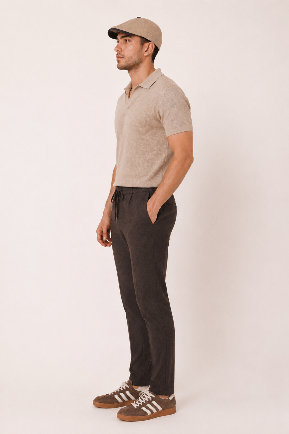 Erkek Yandan Cepli Bel Bağcıklı Slim Fit Chino Kahverengi Pantolon