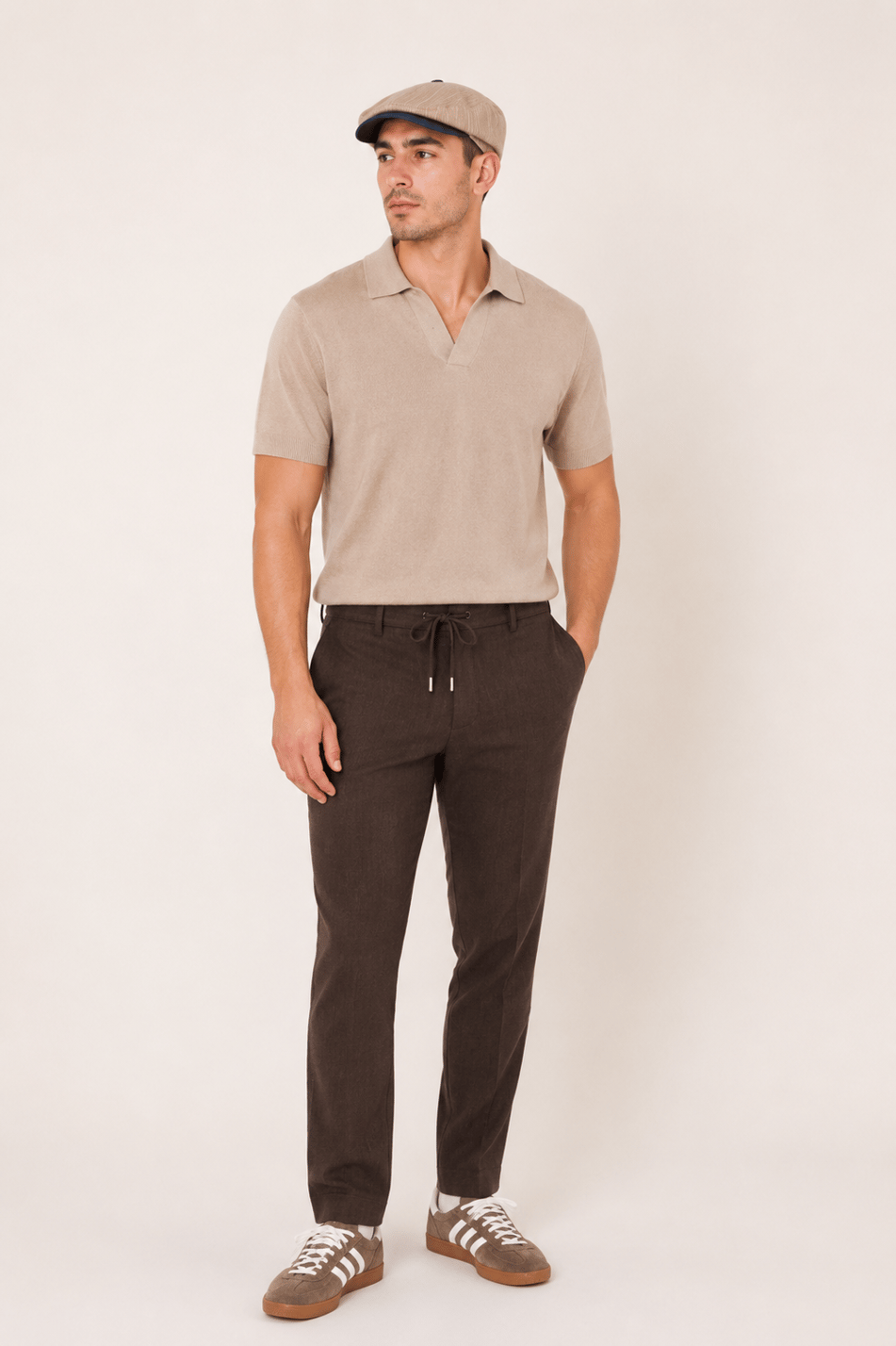 Erkek Yandan Cepli Bel Bağcıklı Slim Fit Chino Kahverengi Pantolon