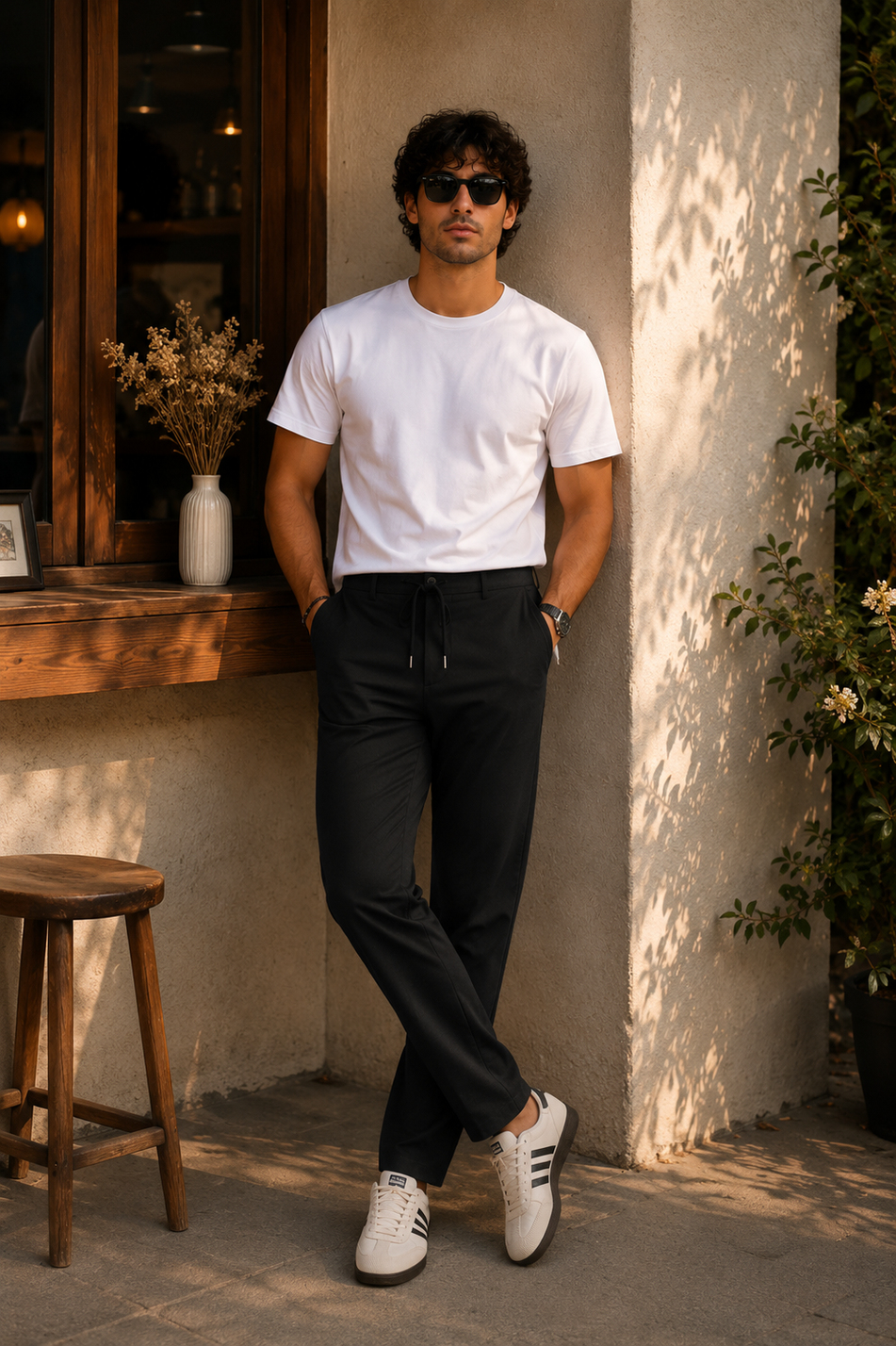 Erkek Yandan Cepli Beli Lastikli Relaxed Fit Chino Pantolon Siyah