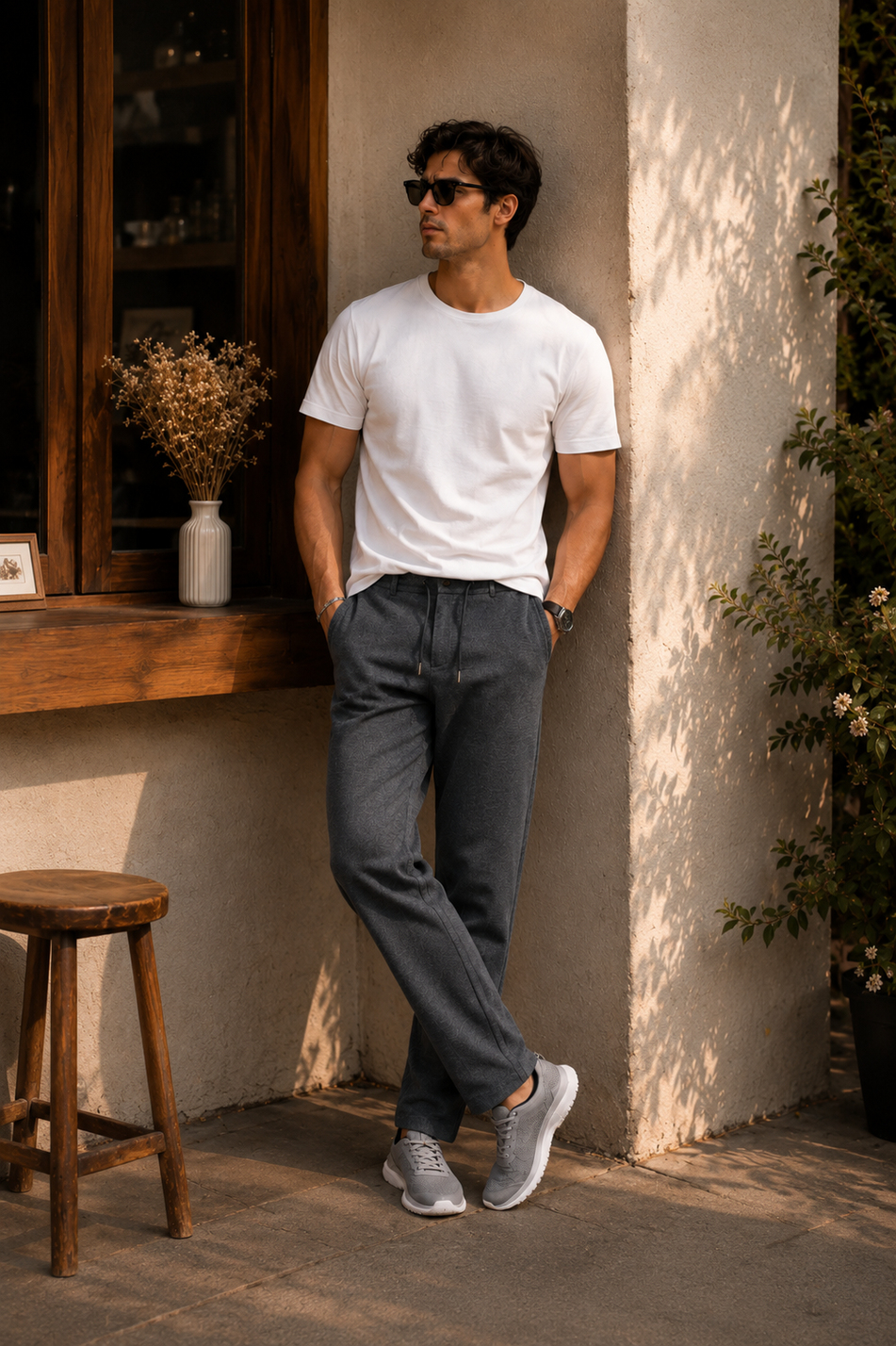 Erkek Yandan Cepli Beli Lastikli Relaxed Fit Chino Pantolon Antrasit