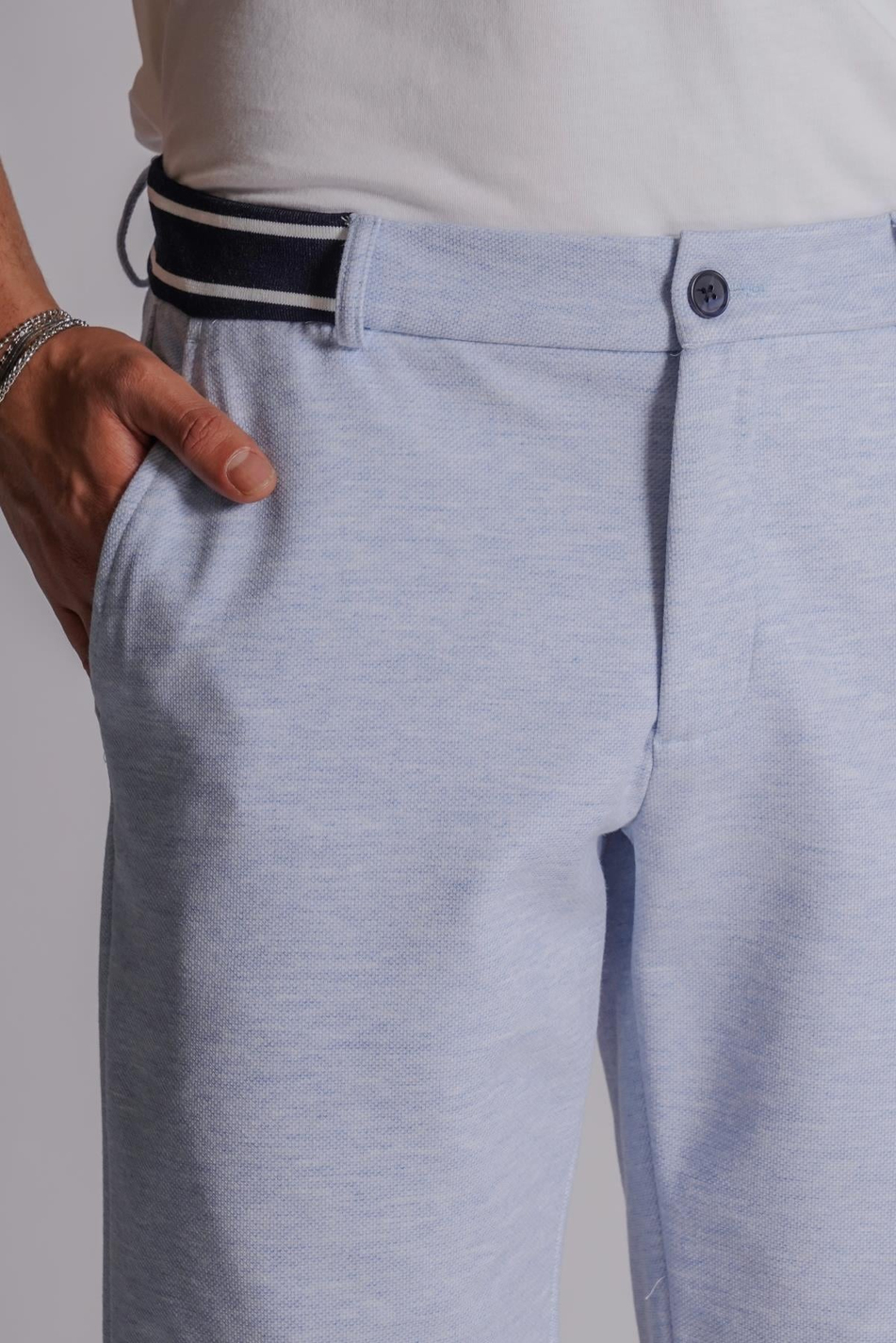  Men Side Pocket Ribbed Waist Slim Fit Chino Shorts  Blue