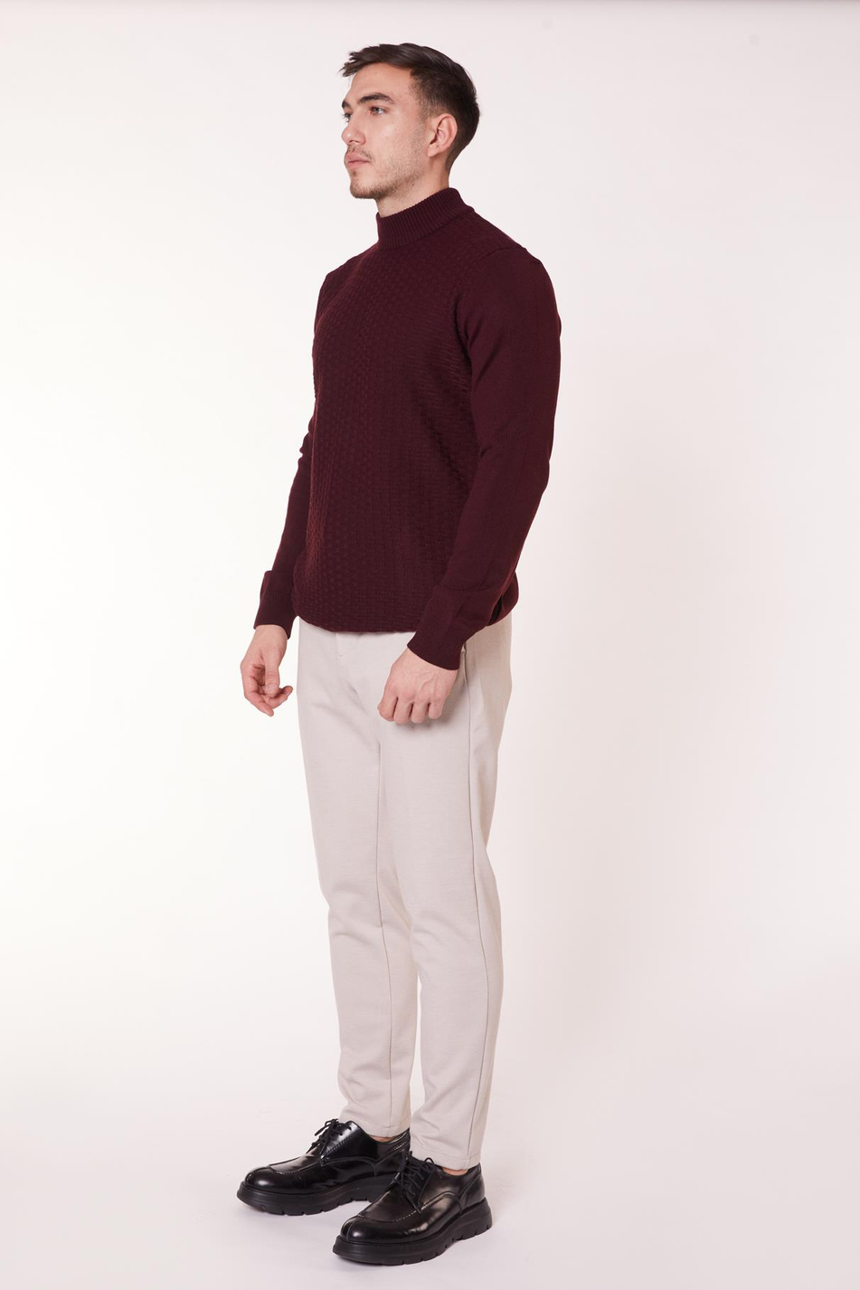  Men Side Pocket Half Elastic Waist Slim Fit Chino Pants  Beige