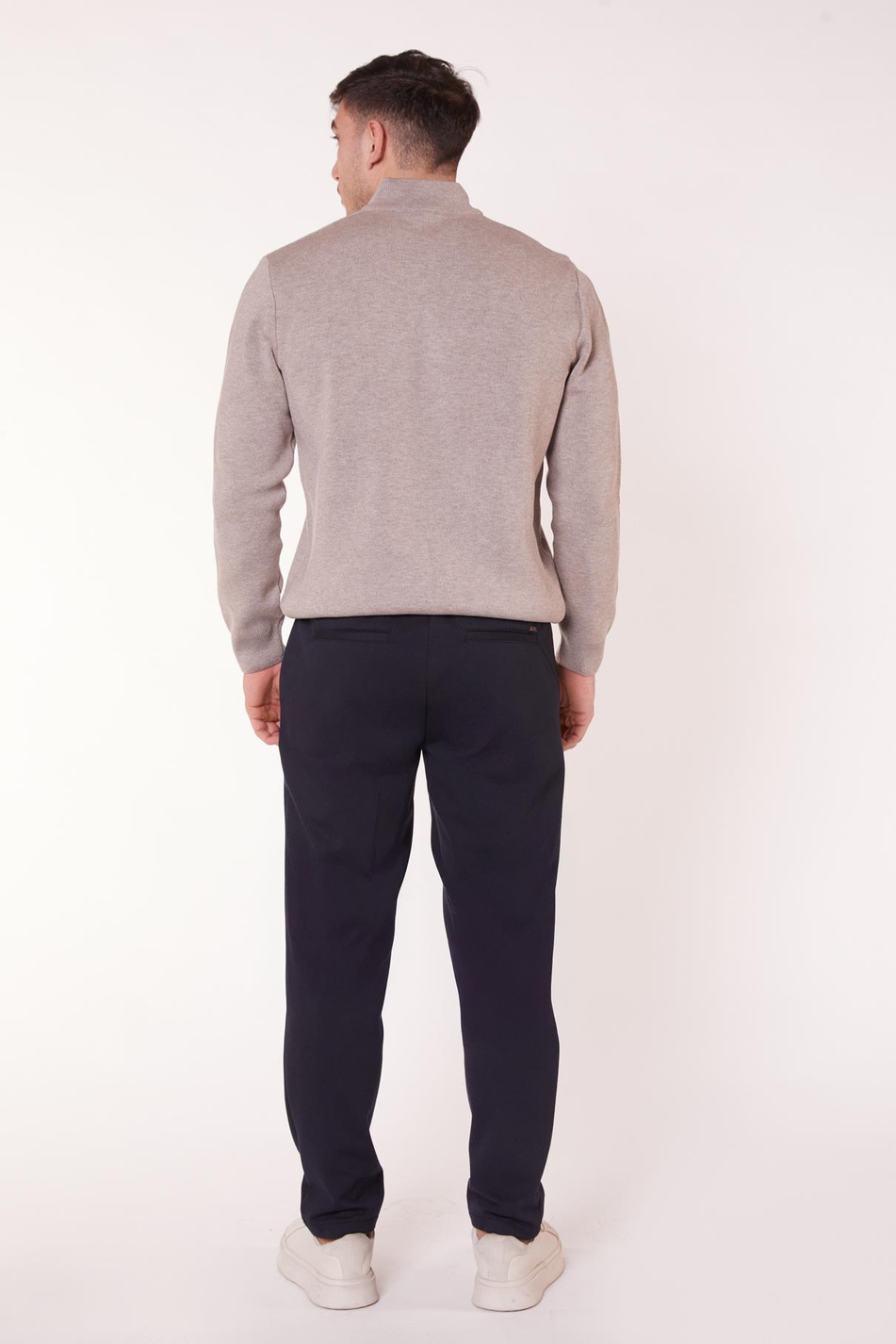  Men Side Pocket Half Elastic Waist Slim Fit Chino Pants  Navy Blue