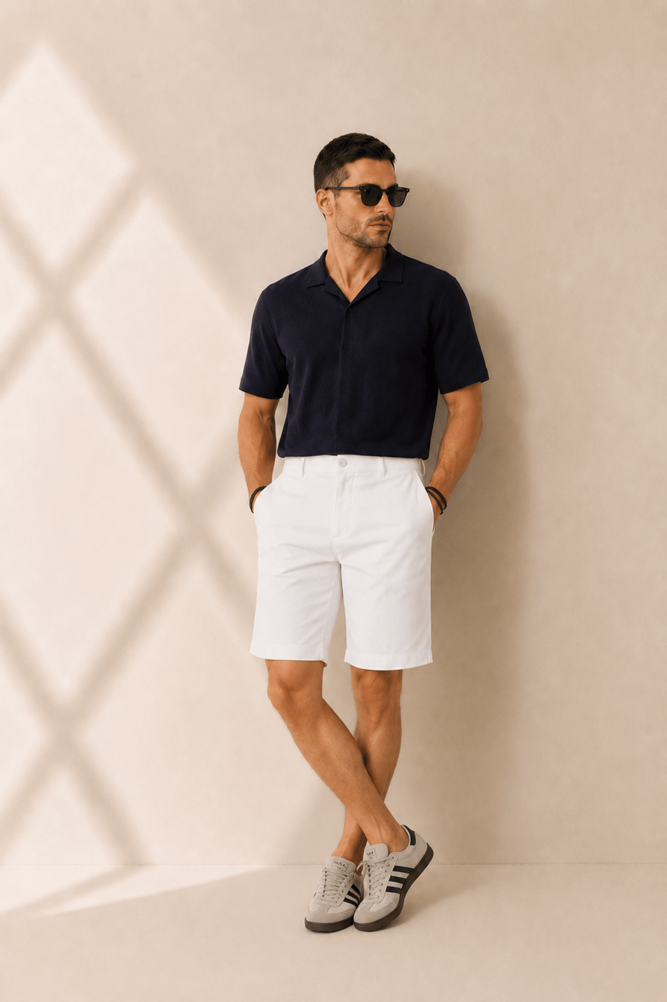 Erkek Yandan Cepli Klasik Bel Relaxed Fit Chino Şort Beyaz