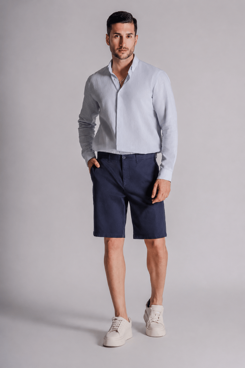 Erkek Yandan Cepli Klasik Bel Relaxed Fit Chino Şort Lacivert