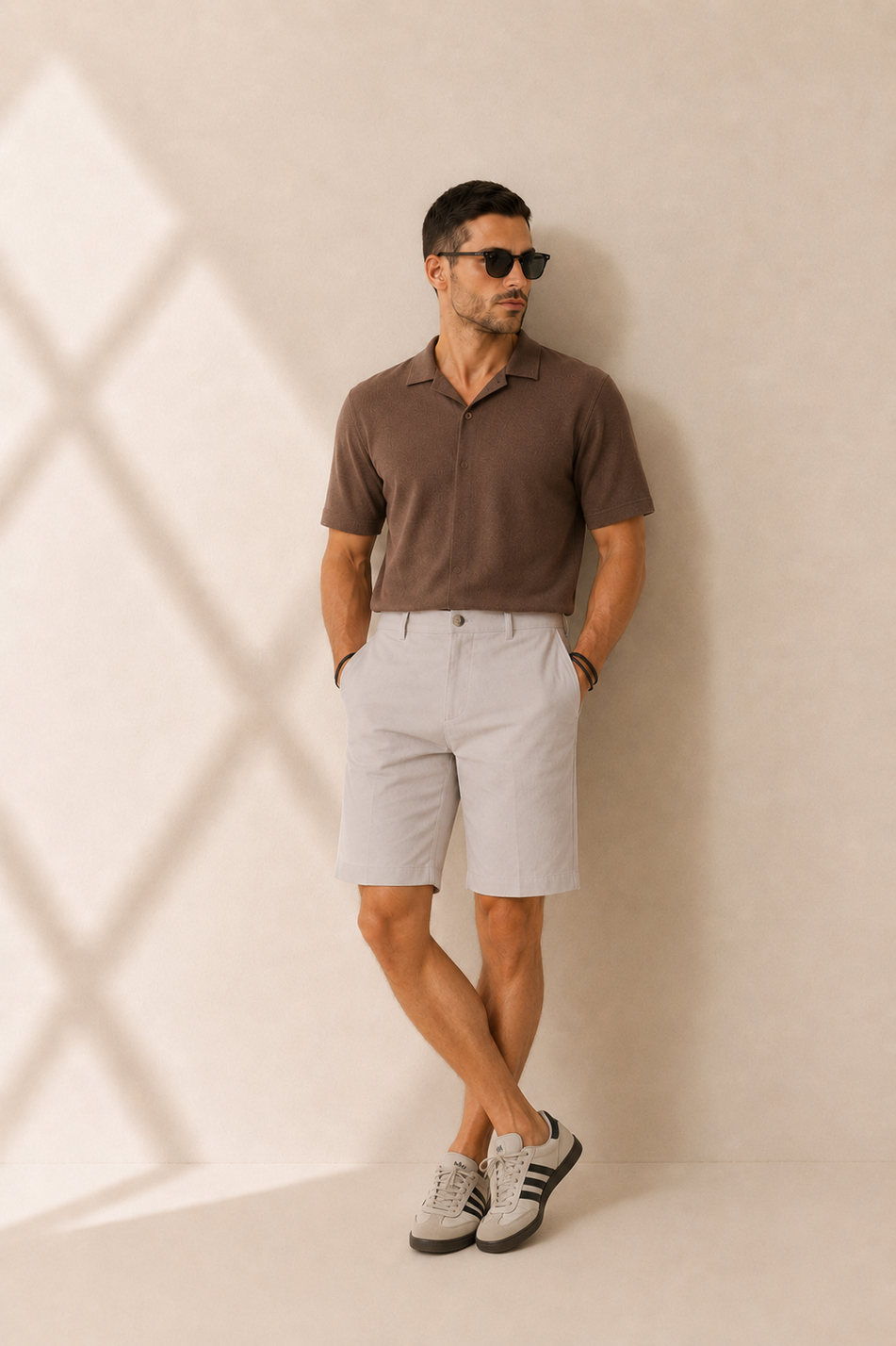 Erkek Yandan Cepli Klasik Bel Relaxed Fit Chino Şort Bej