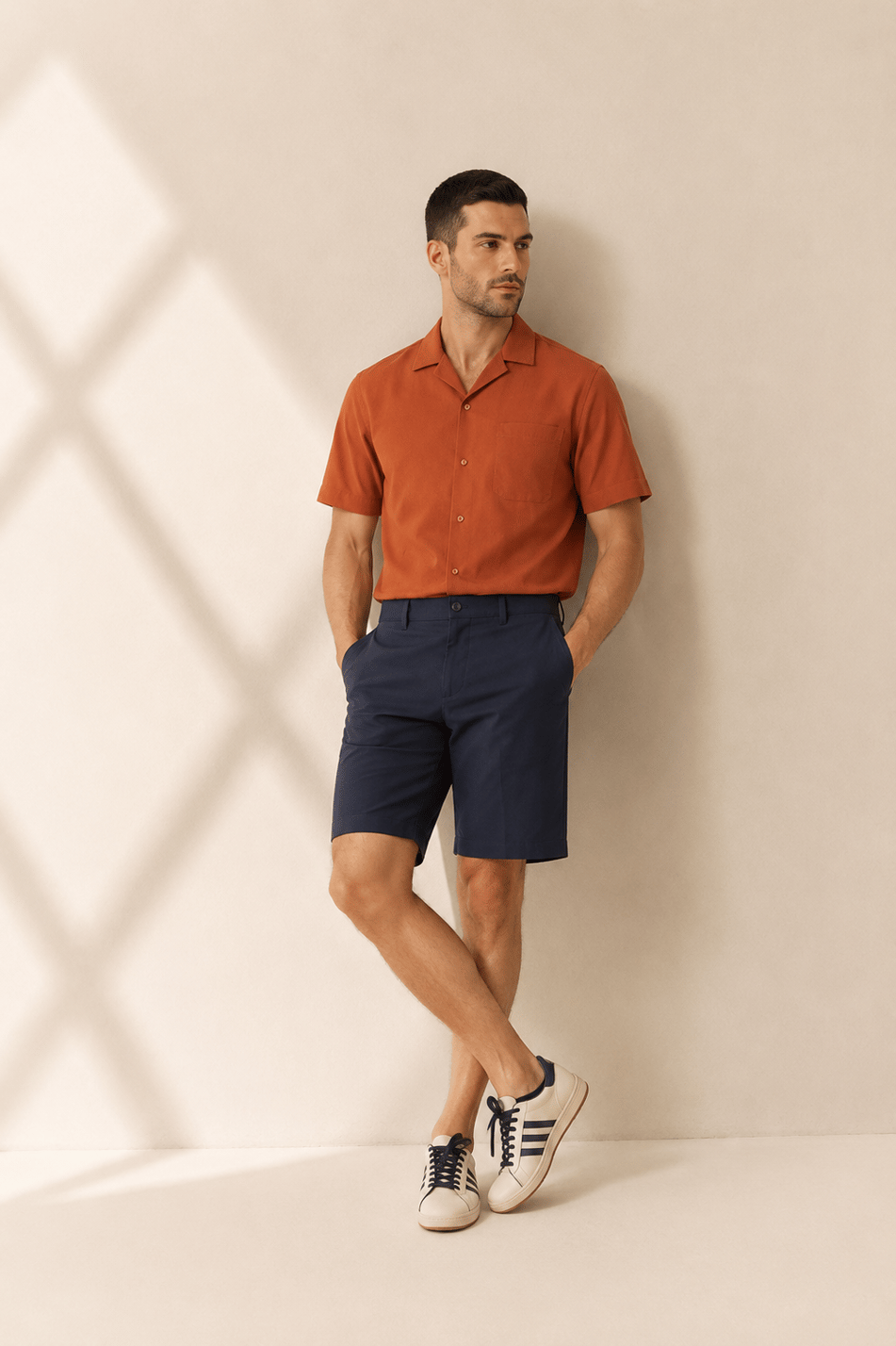 Erkek Yandan Cepli Klasik Bel Relaxed Fit Chino Şort Lacivert