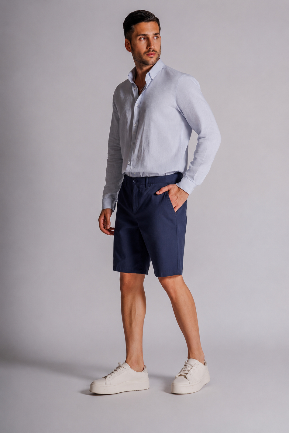 Erkek Yandan Cepli Klasik Bel Relaxed Fit Chino Şort Lacivert