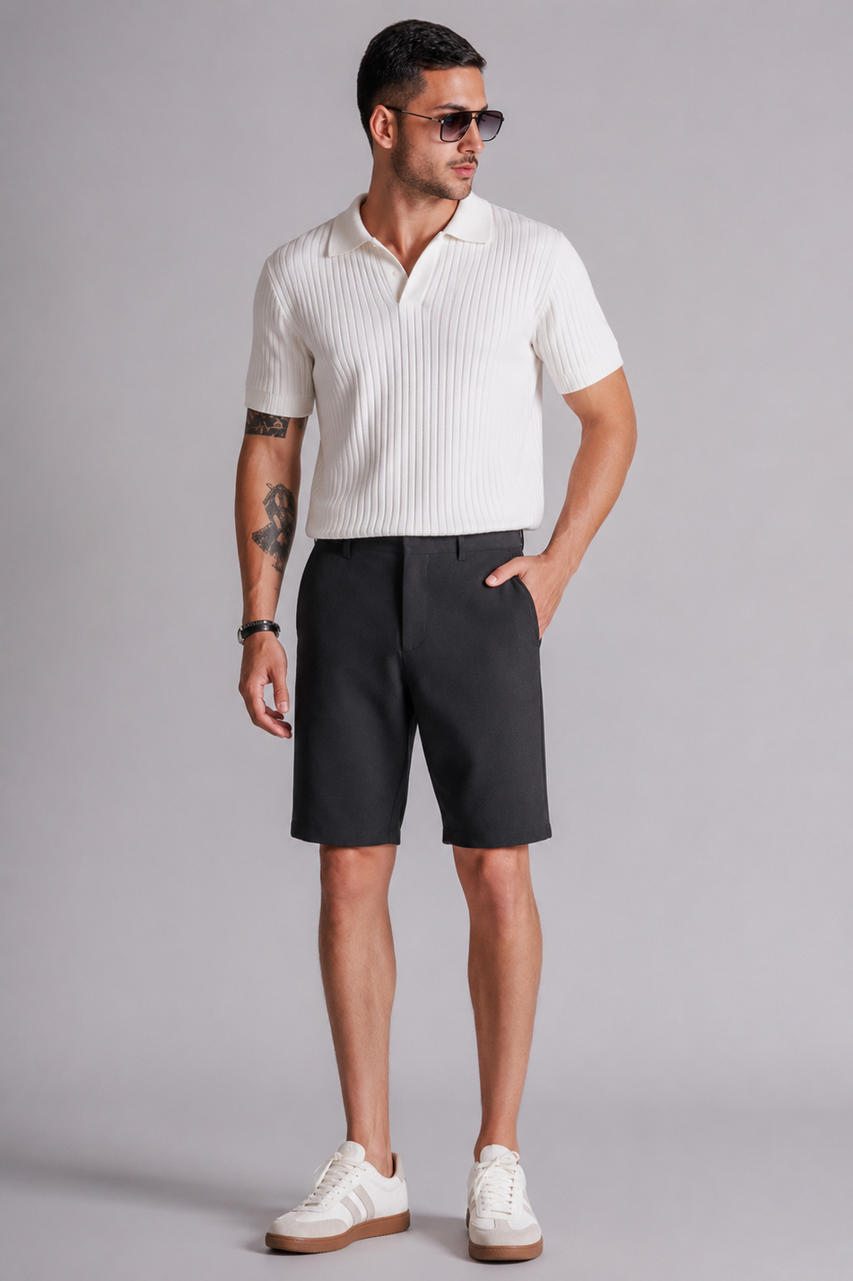  Men Side Pocket Classic Waist Slim Fit Chino Shorts  Black
