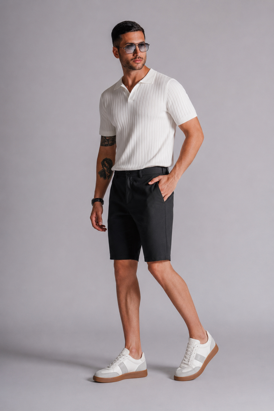  Men Side Pocket Classic Waist Slim Fit Chino Shorts  Black