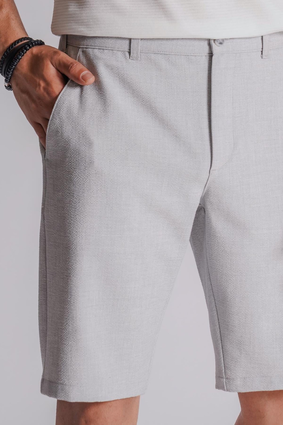 Erkek Yandan Cepli Klasik Bel Slim Fit Chino Şort Gri
