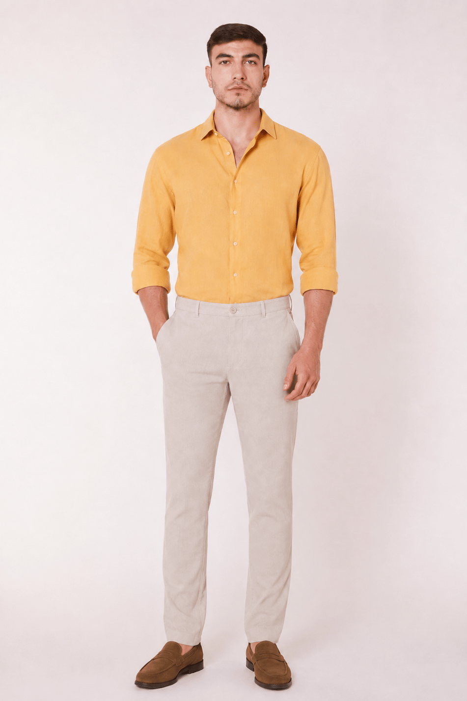 Men’s Side Pocket Slim Fit Beige Chino Pants