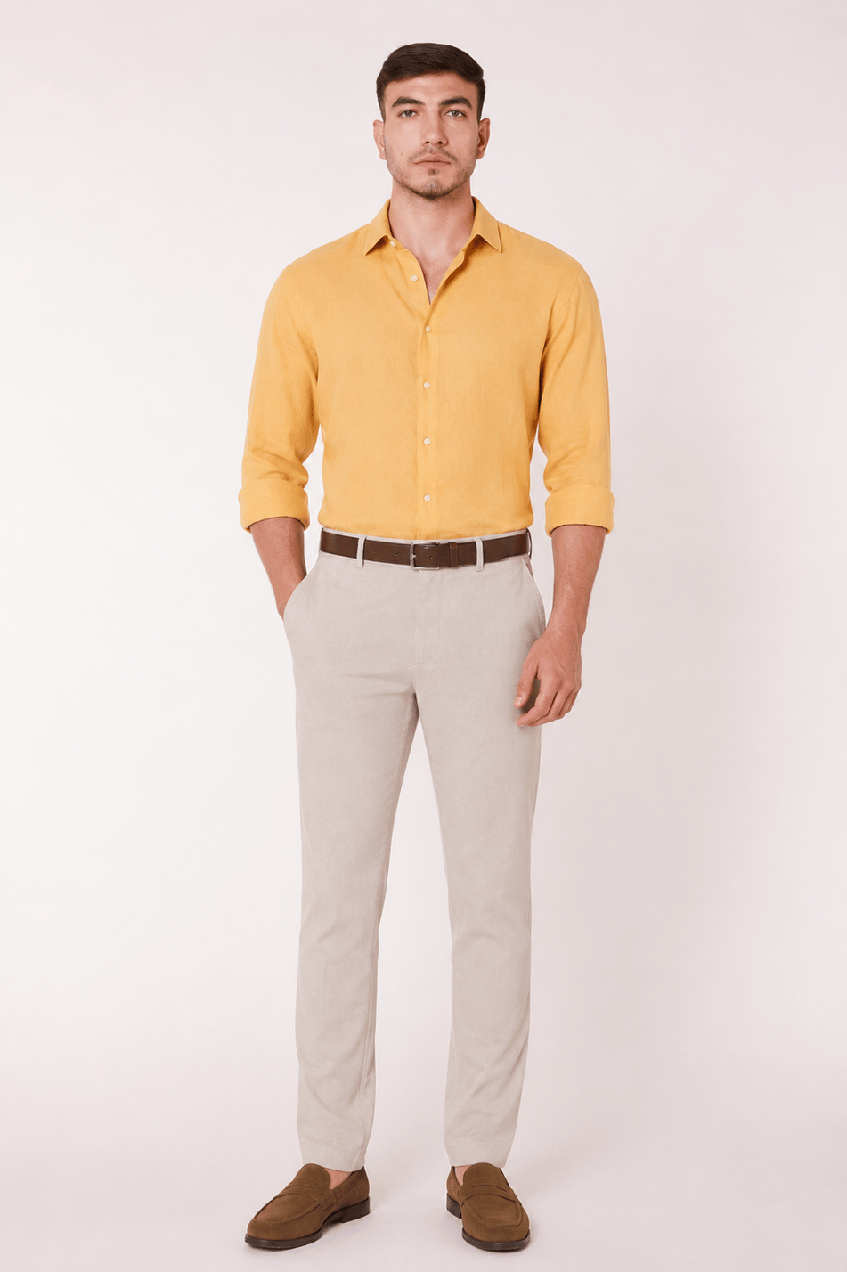 Men’s Side Pocket Slim Fit Beige Chino Pants