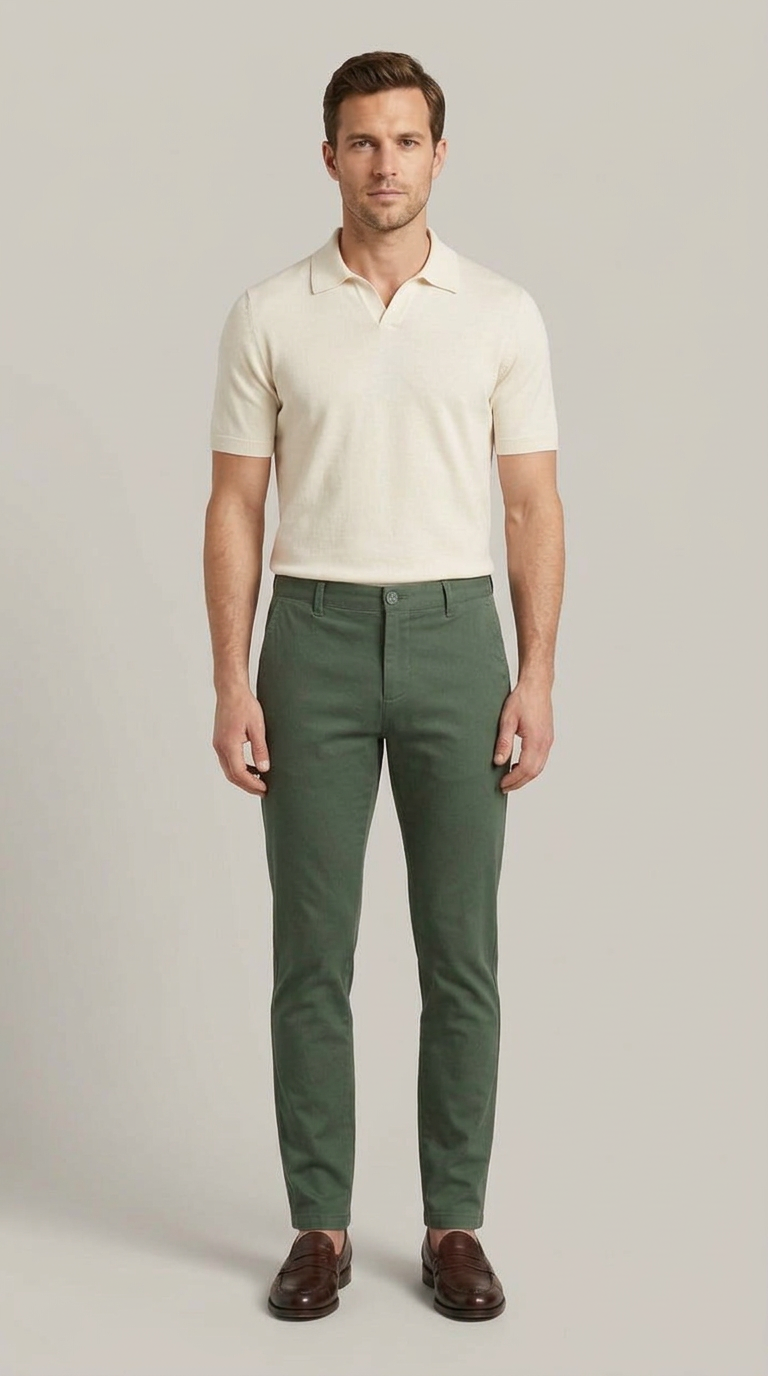 Erkek Yeşil Slim Fit Pamuklu Chino Pantolon