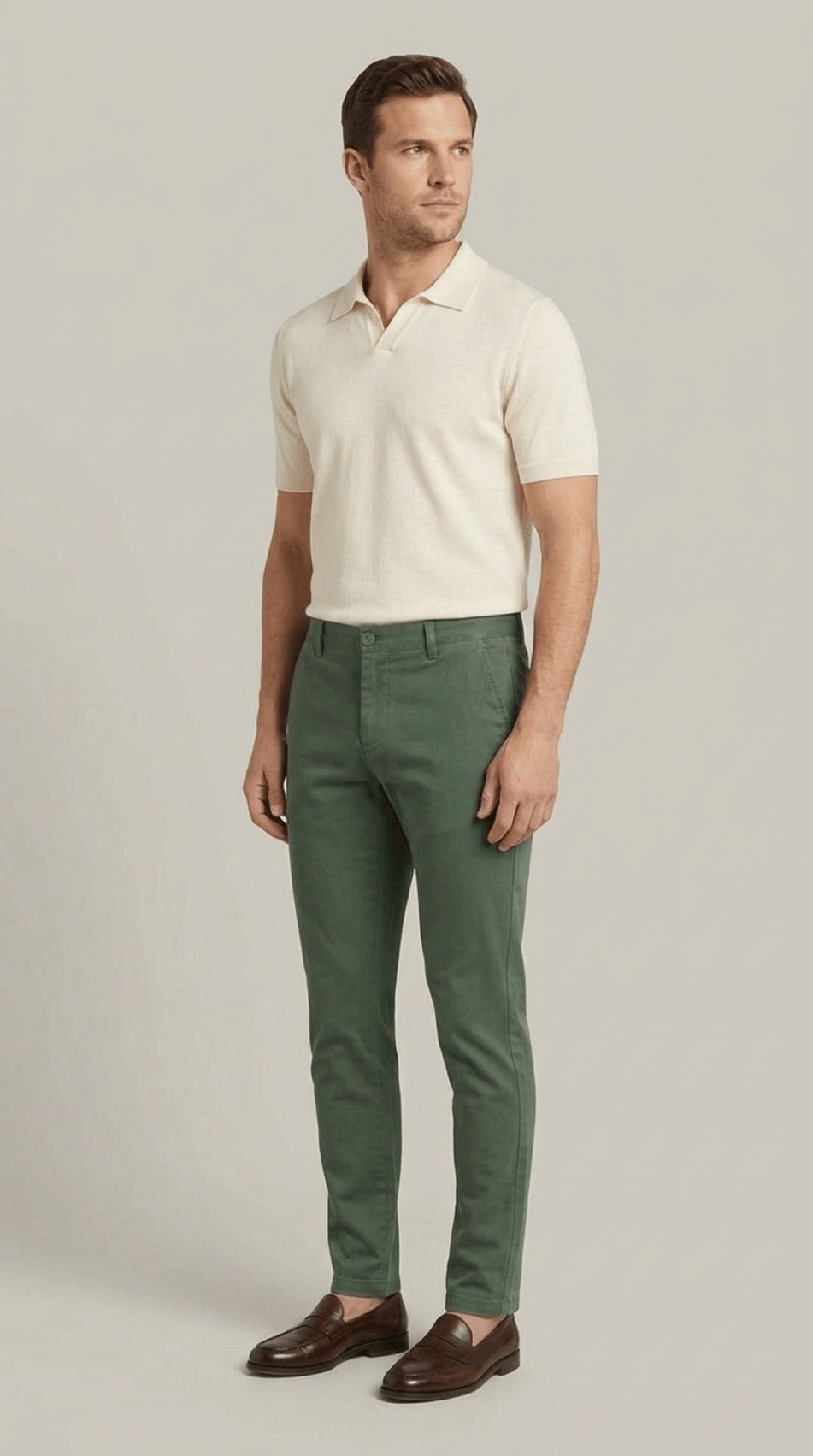 Erkek Yeşil Slim Fit Pamuklu Chino Pantolon