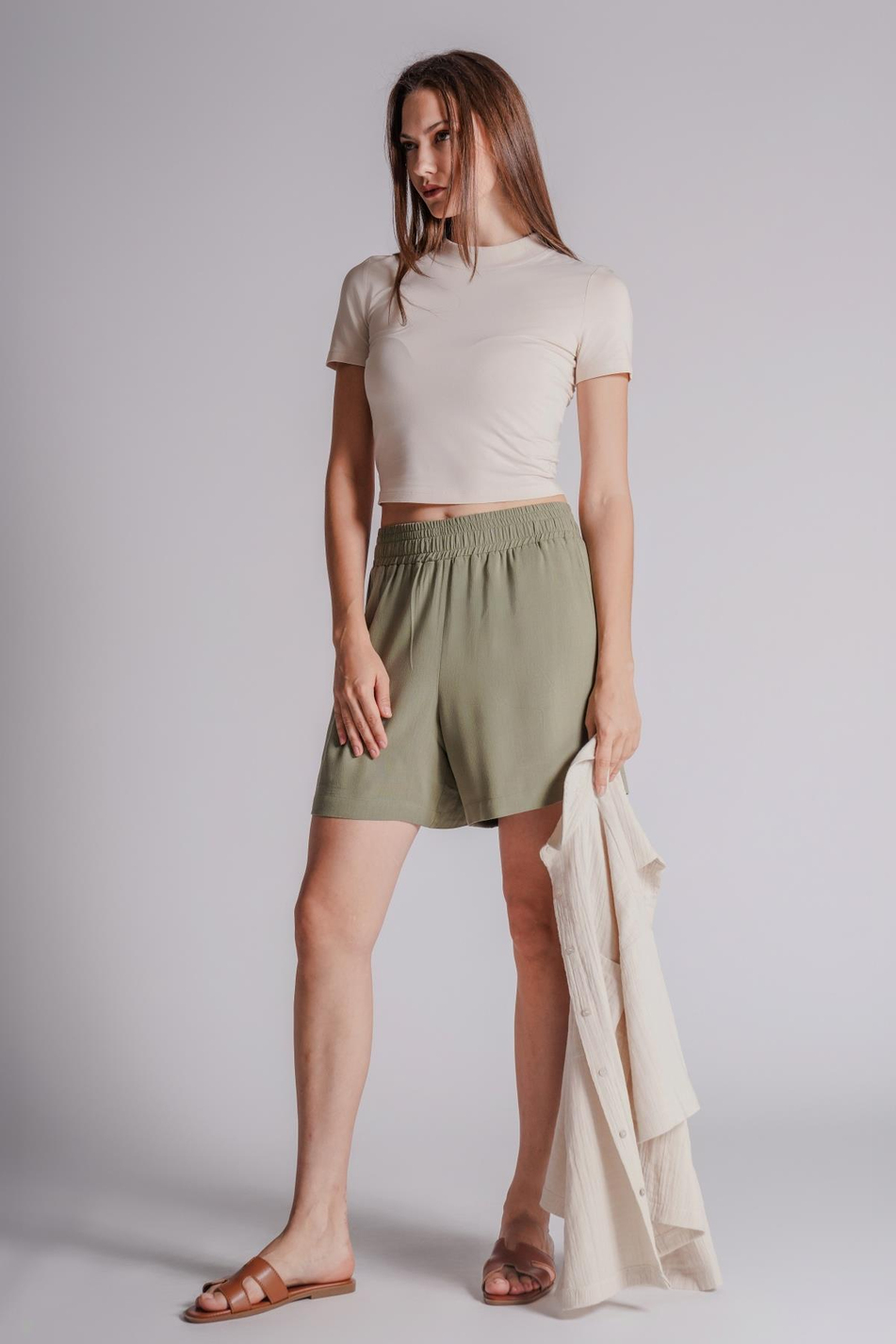  Women Elastic Waist Jogger Shorts  Khaki