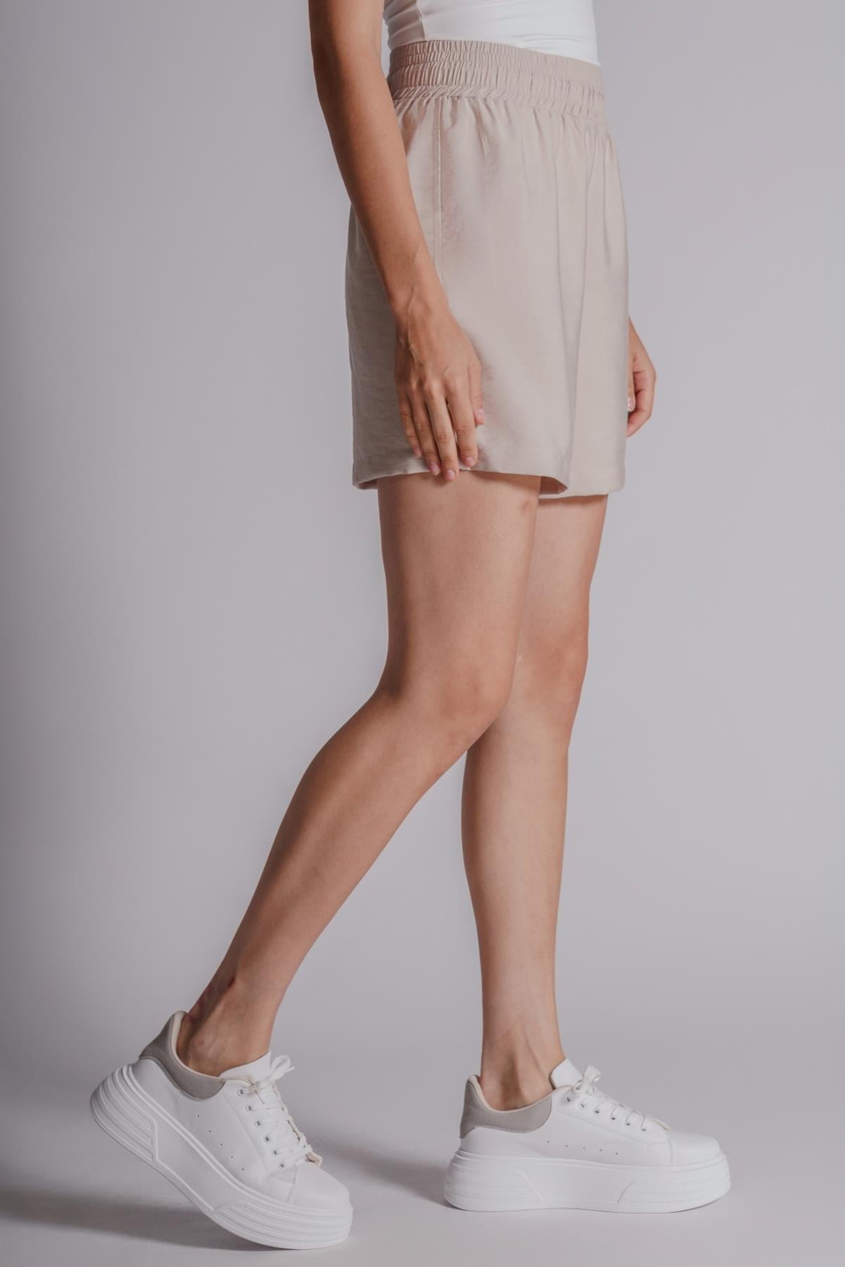  Women Elastic Waist Jogger Shorts  Stone