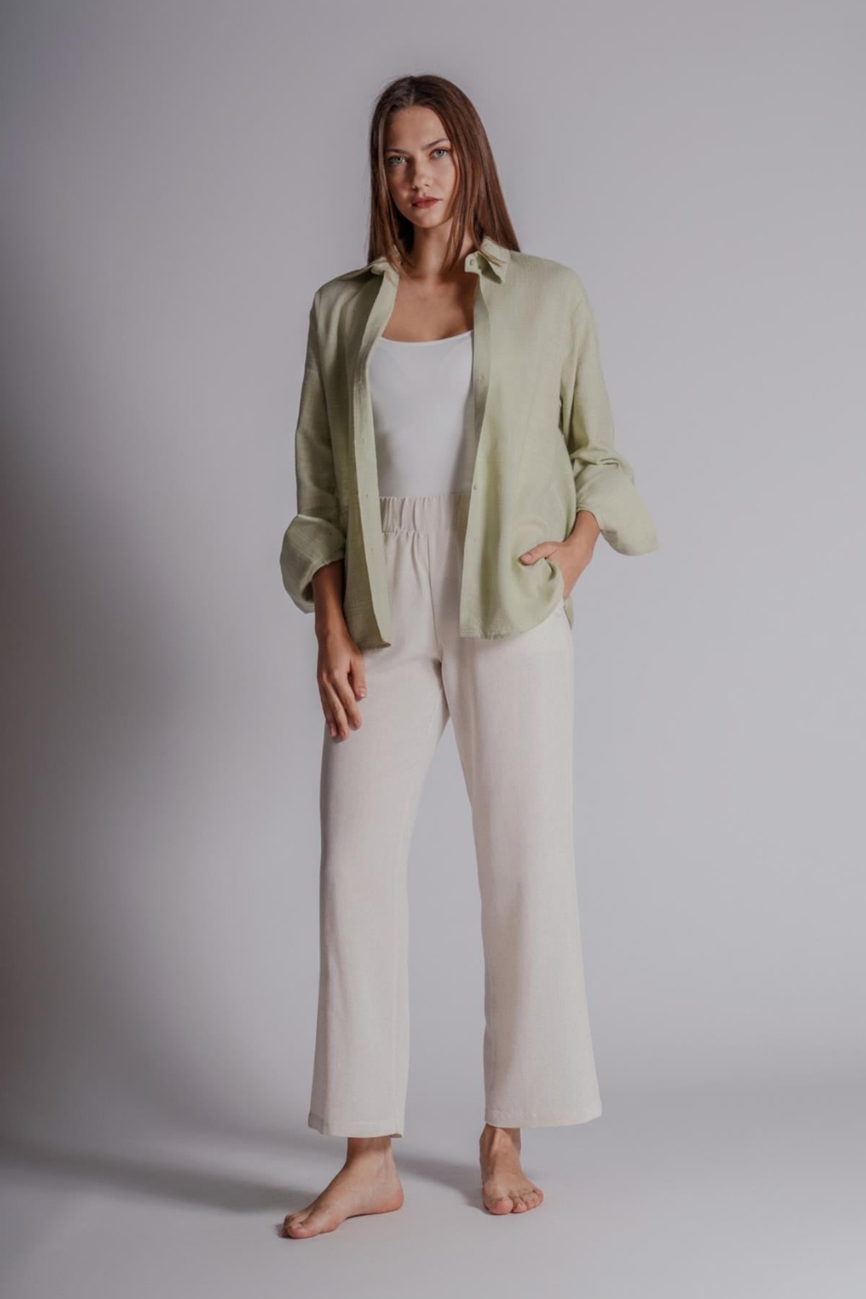  Women LinenBlend Side Pocket Elastic Waist Relaxed Fit Pants  Natural