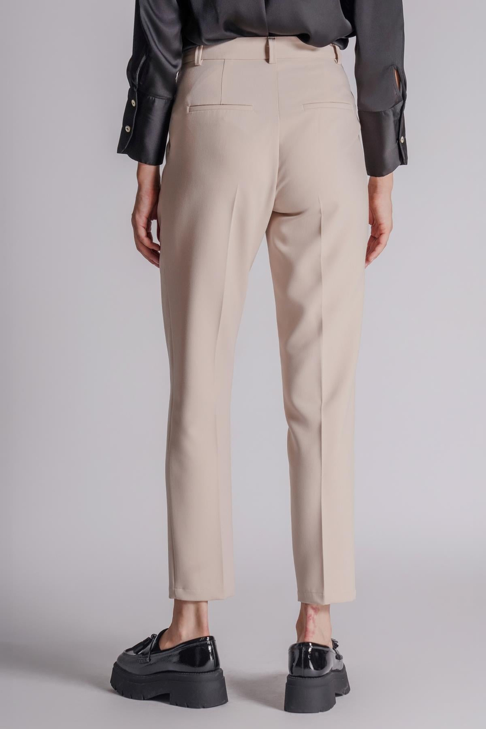  Women Side Pocket Back Pocket Elastic Waist Pleated Slim Fit Pants  Stone
