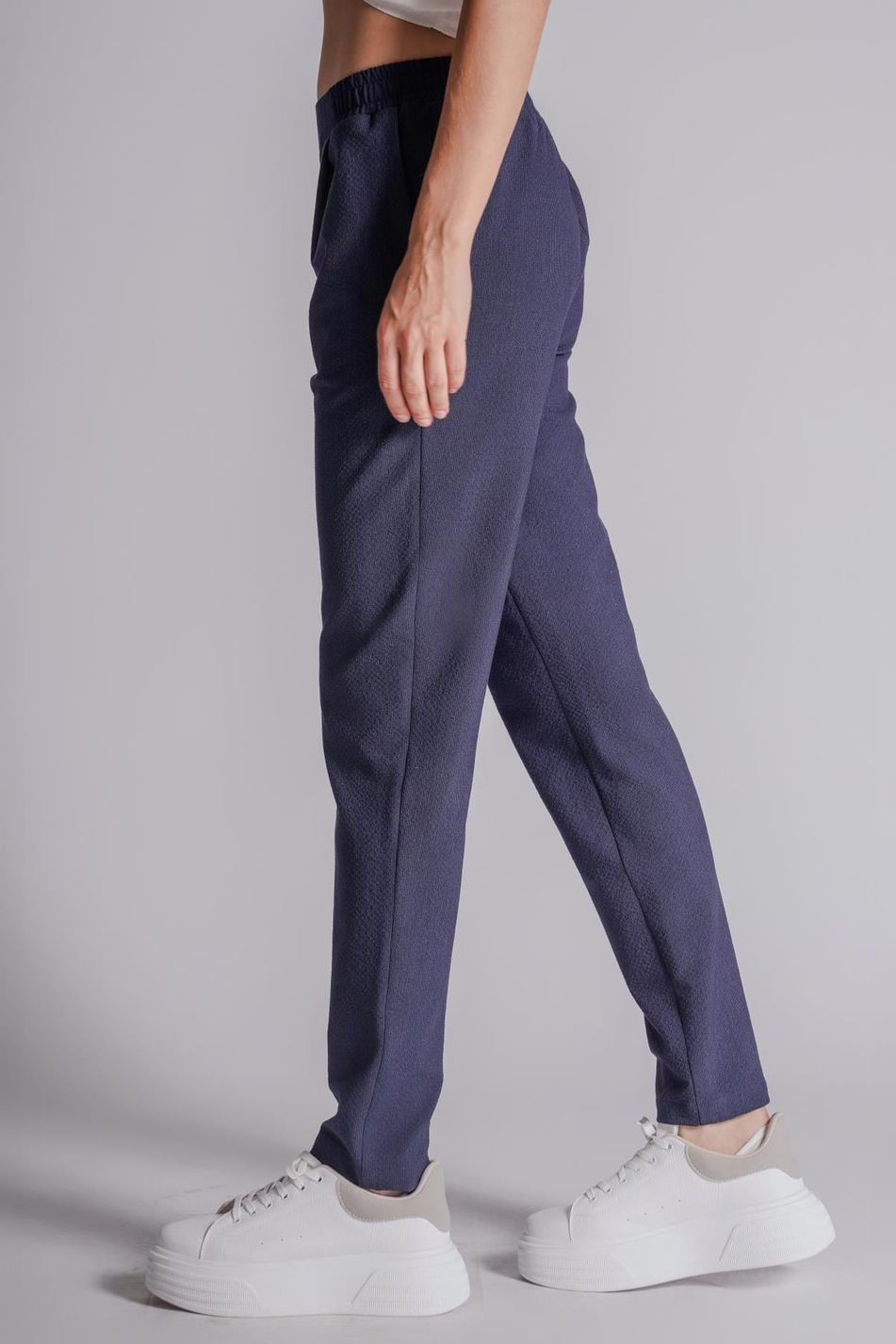  Women Side Pocket Elastic Waist Pleated Slim Fit Jogger Pants  Navy Blue