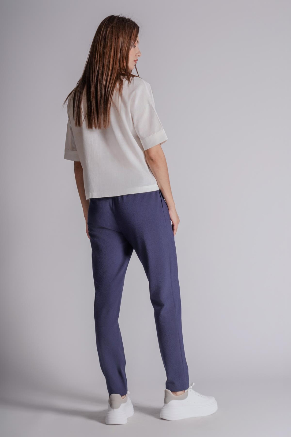  Women Side Pocket Elastic Waist Pleated Slim Fit Jogger Pants  Navy Blue