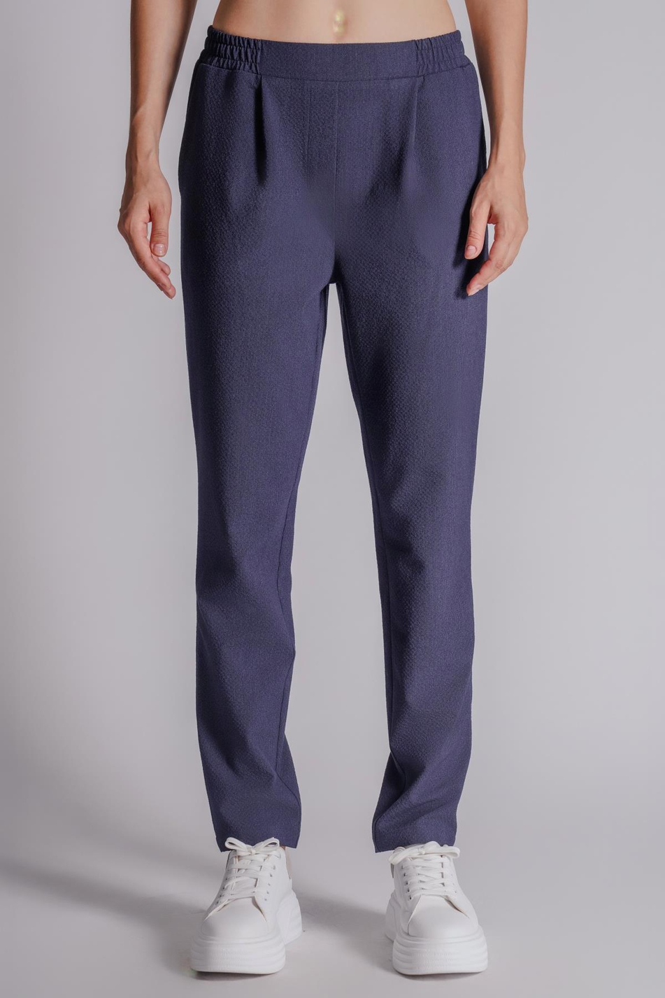  Women Side Pocket Elastic Waist Pleated Slim Fit Jogger Pants  Navy Blue