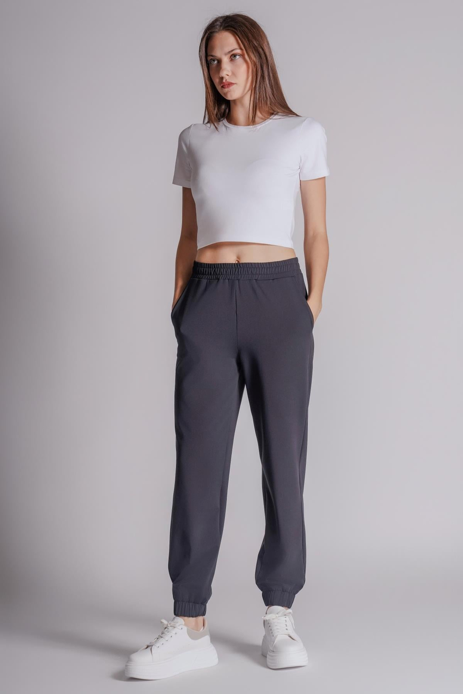  Women Side Pocket Elastic Waist and Hem Relaxed Fit Jogger Pants  Navy Blue