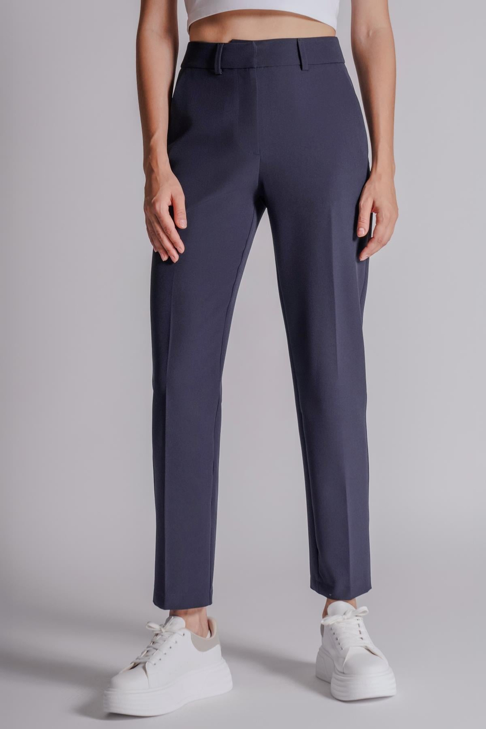  Women Side Pocket Zip and Hook Closure Slim Fit Pants  Navy Blue
