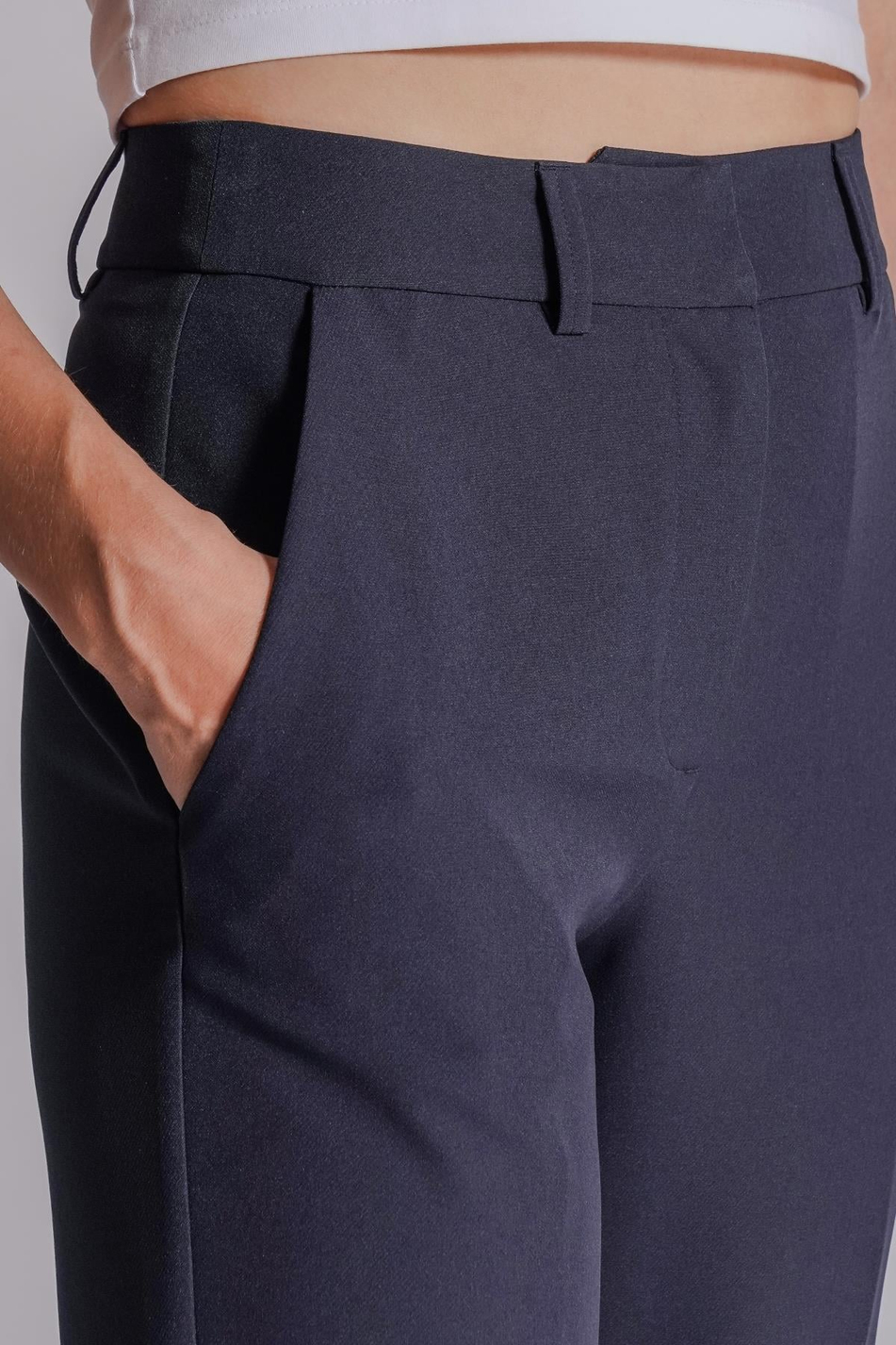  Women Side Pocket Zip and Hook Closure Slim Fit Pants  Navy Blue