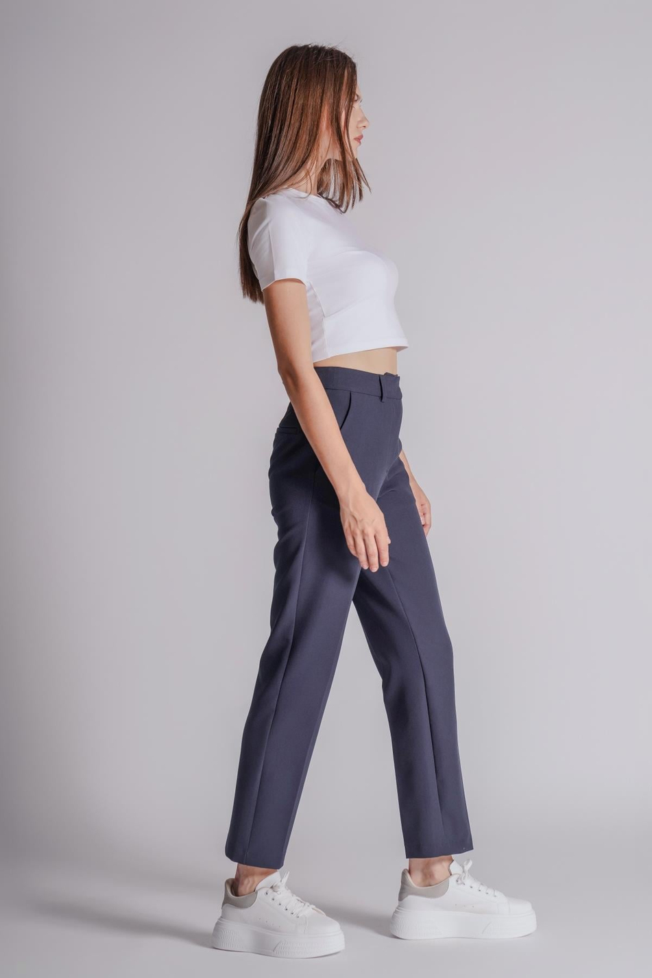  Women Side Pocket Zip and Hook Closure Slim Fit Pants  Navy Blue