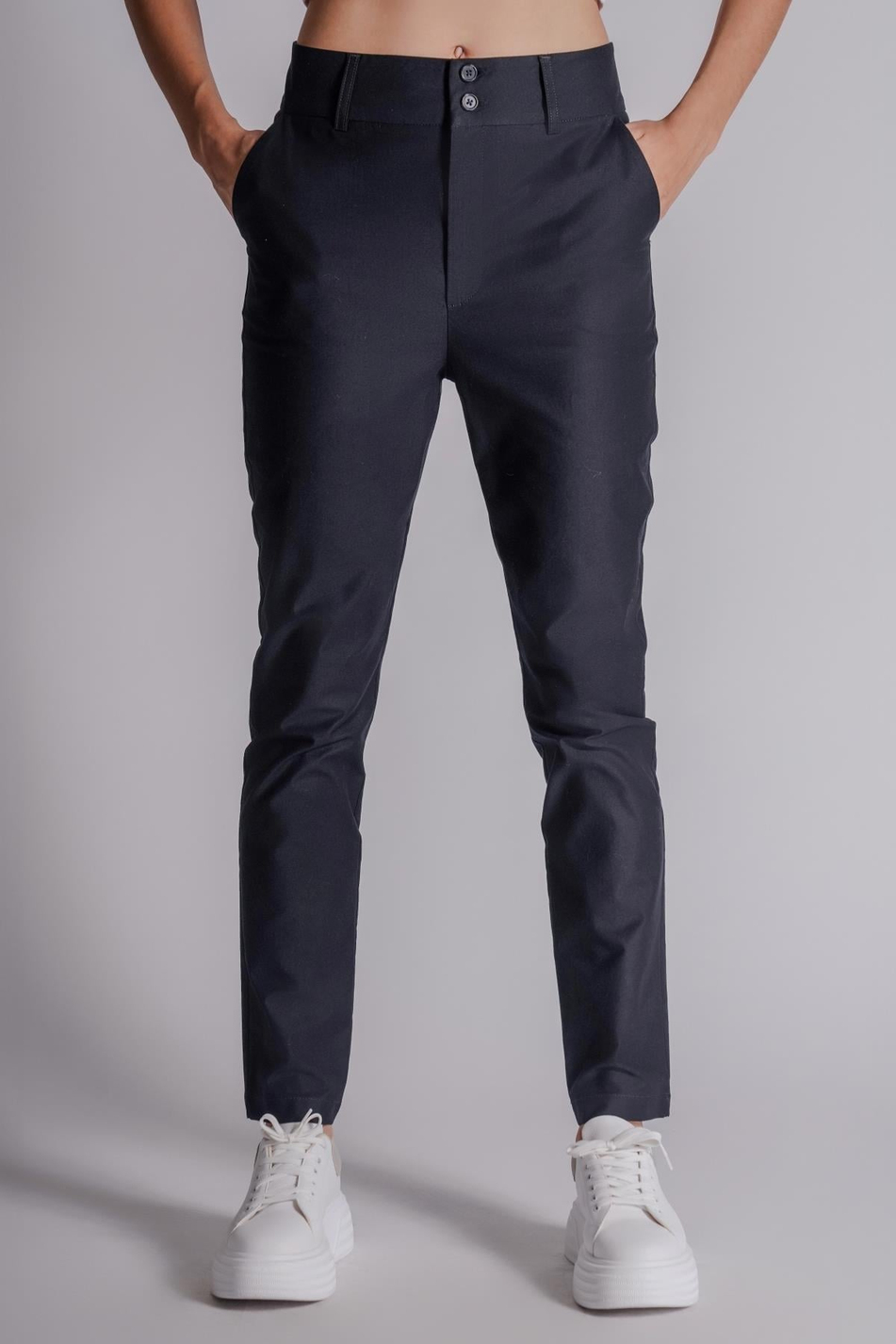  Women Side Pocket Cotton HighWaist Slim Fit Chino Pants  Navy Blue