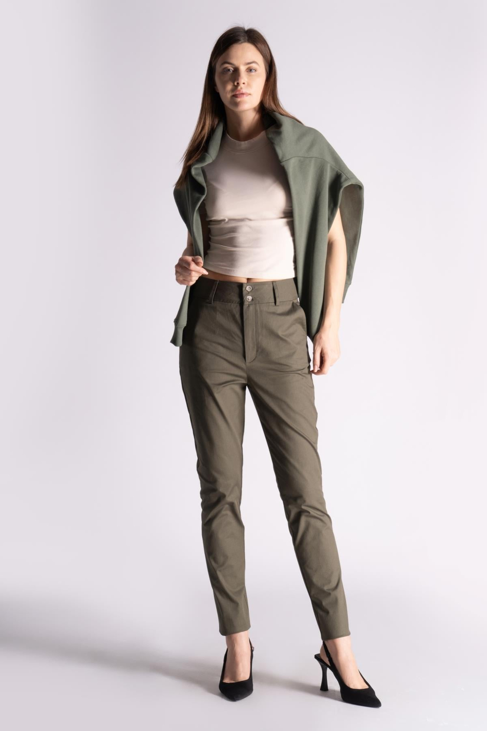 Women Side Pocket Cotton HighWaist Slim Fit Chino Pants  Khaki