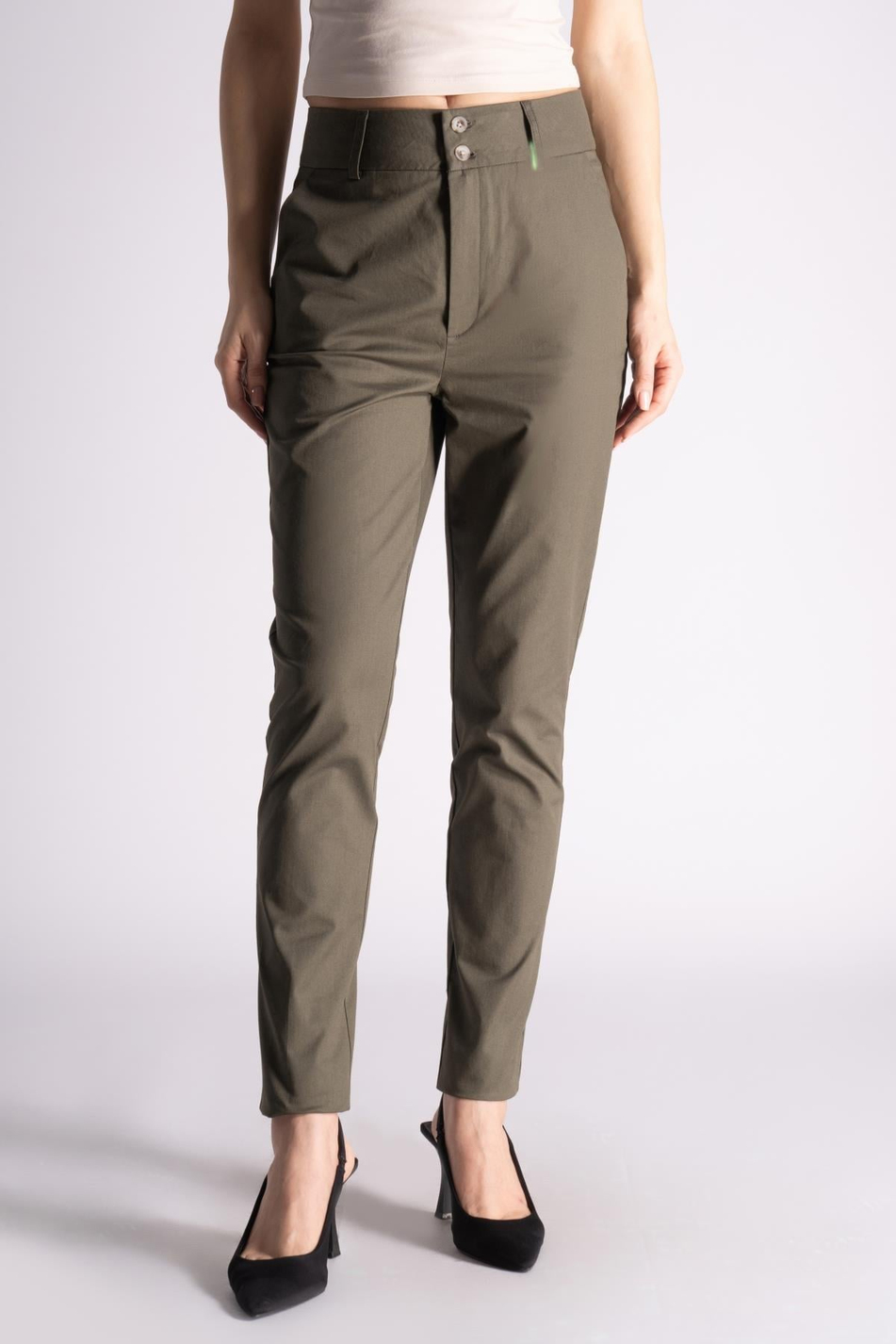 Women Side Pocket Cotton HighWaist Slim Fit Chino Pants  Khaki
