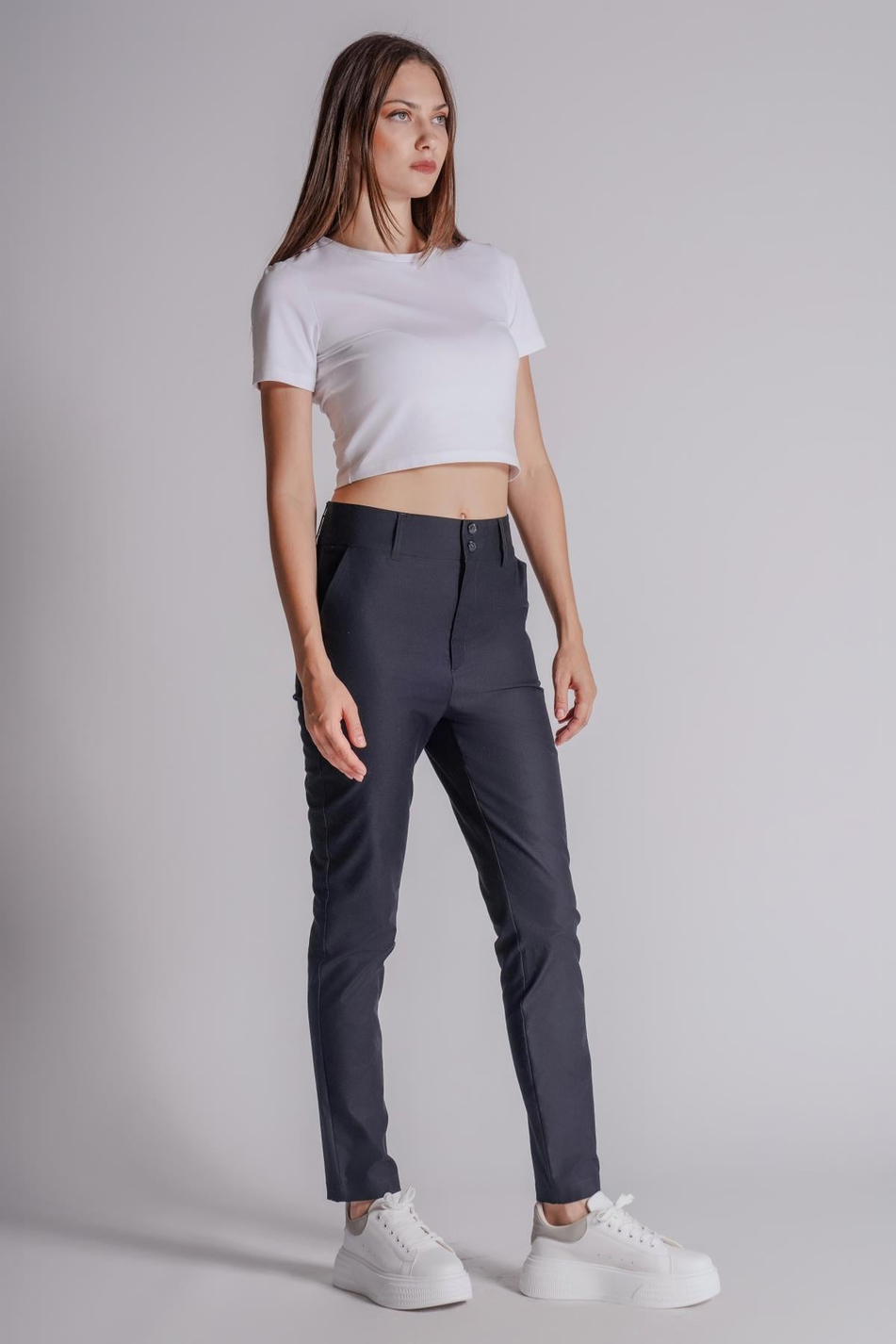  Women Side Pocket Cotton HighWaist Slim Fit Chino Pants  Navy Blue