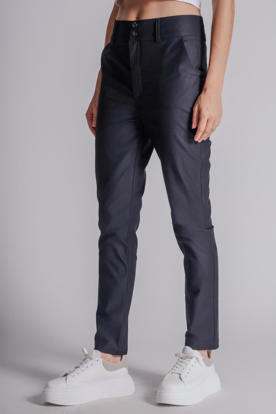  Women Side Pocket Cotton HighWaist Slim Fit Chino Pants  Navy Blue