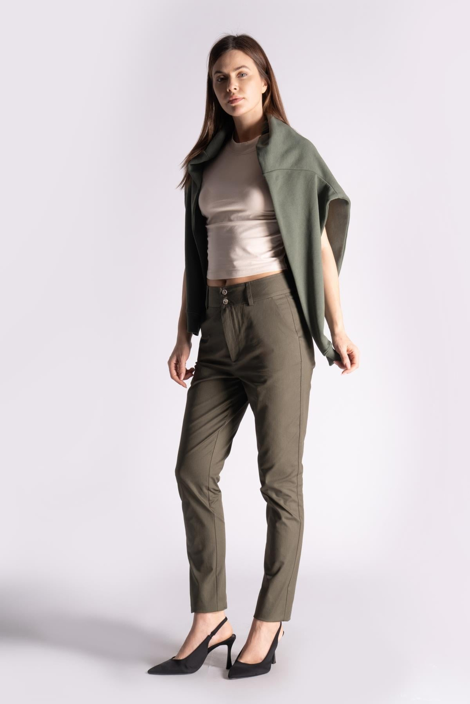  Women Side Pocket Cotton HighWaist Slim Fit Chino Pants  Khaki