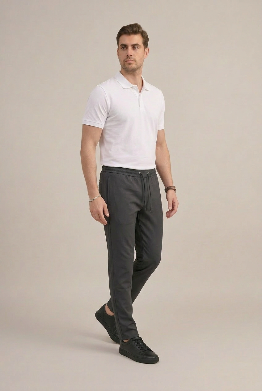 Erkek Antrasit Slim Fit Lastikli Bel Bağcıklı  Jogger Pantolon