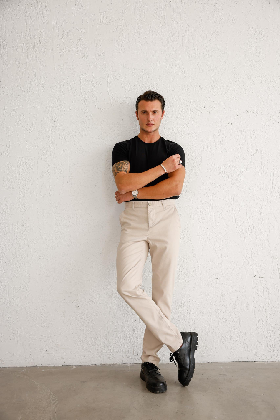 Erkek Armürlü Slim Fit Bej Pantolon