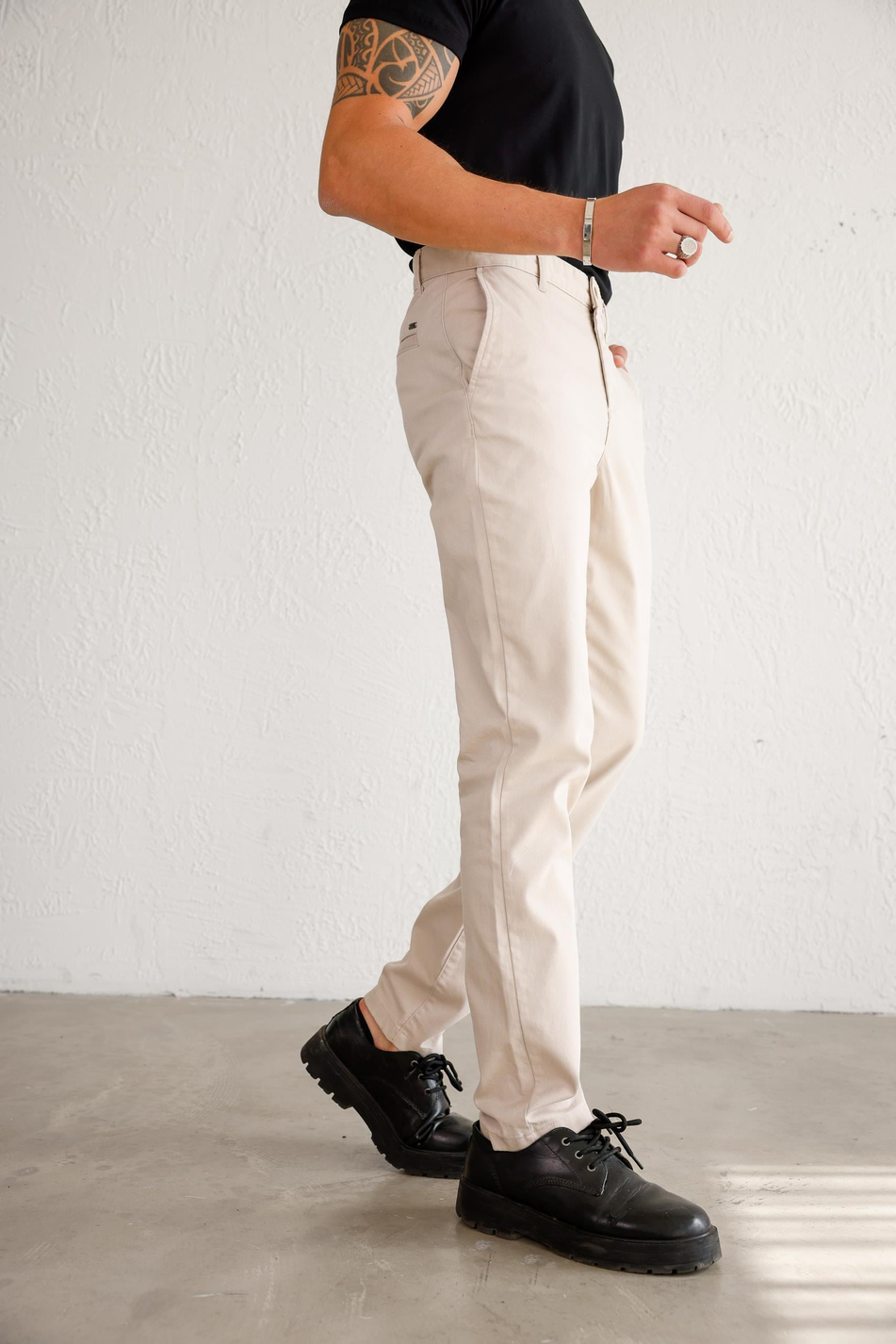 Erkek Armürlü Slim Fit Bej Pantolon