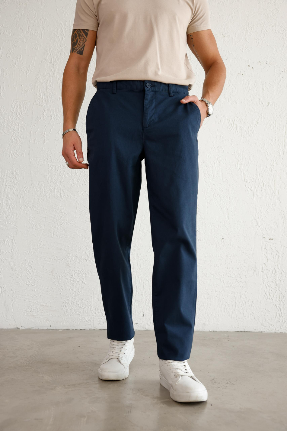 Erkek Armürlü Slim Fit Lacivert Pantolon