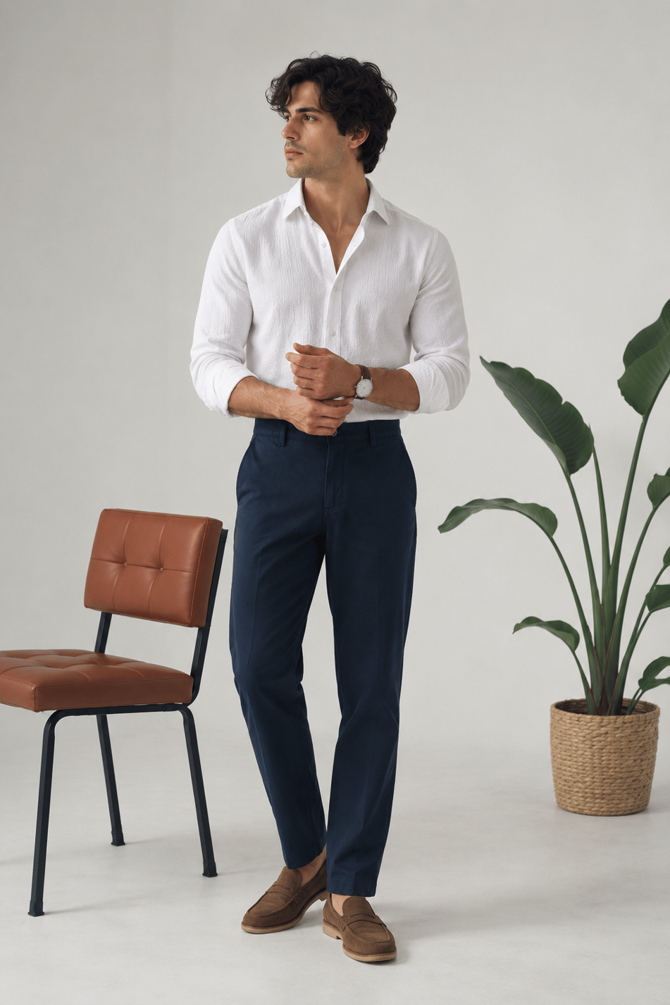 Erkek Armürlü Slim Fit Lacivert Pantolon