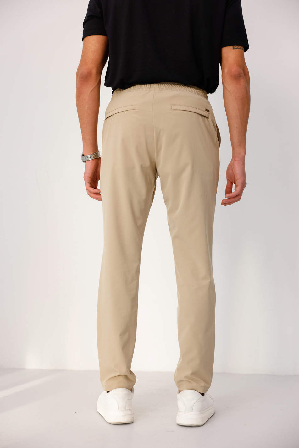 Erkek Bej Slim Fit Lastikli Bel Esnek Kumaş Dar Kesim Pantolon