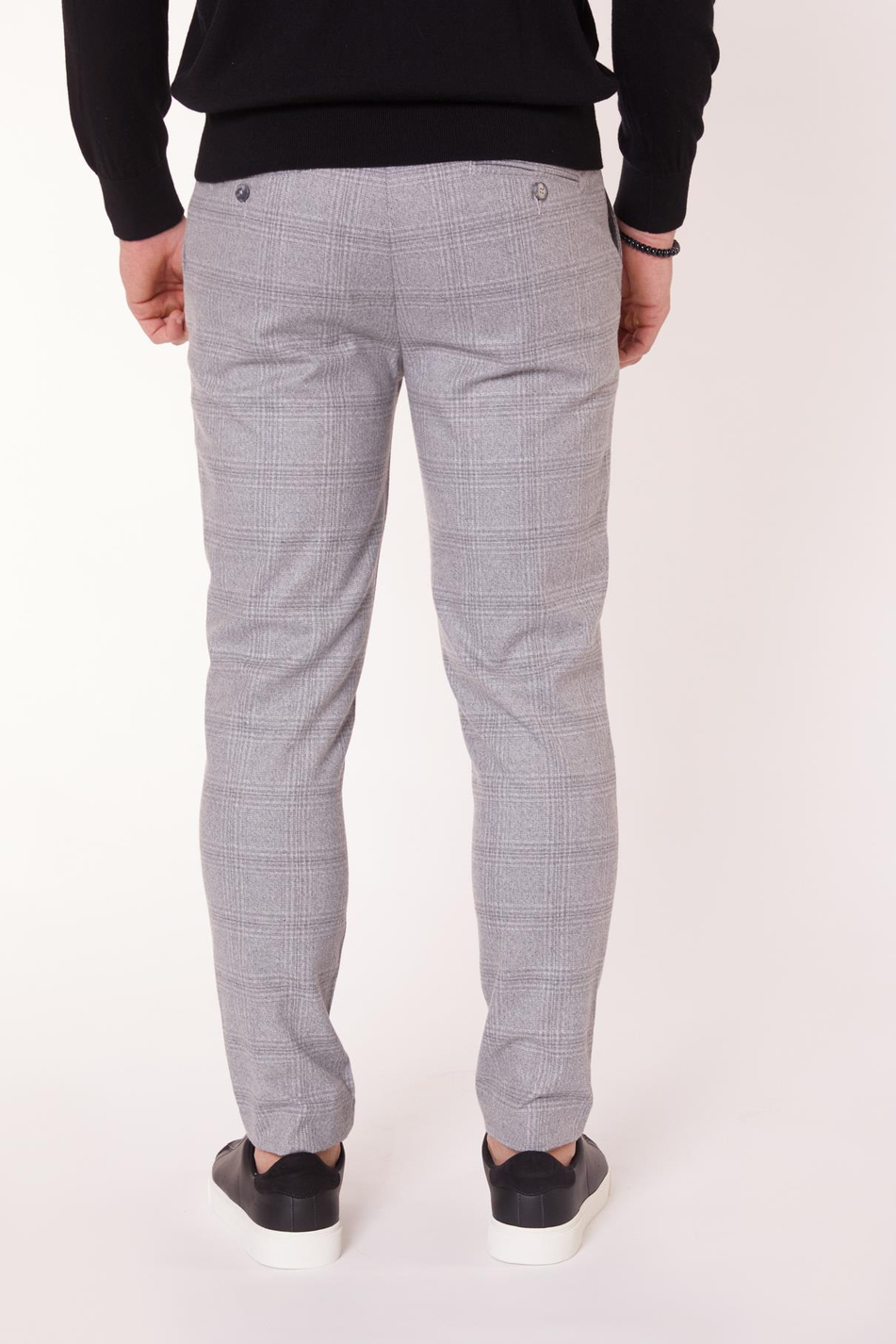 Erkek Beli Lastikli Slim Fit Ekoseli Gri Pantolon