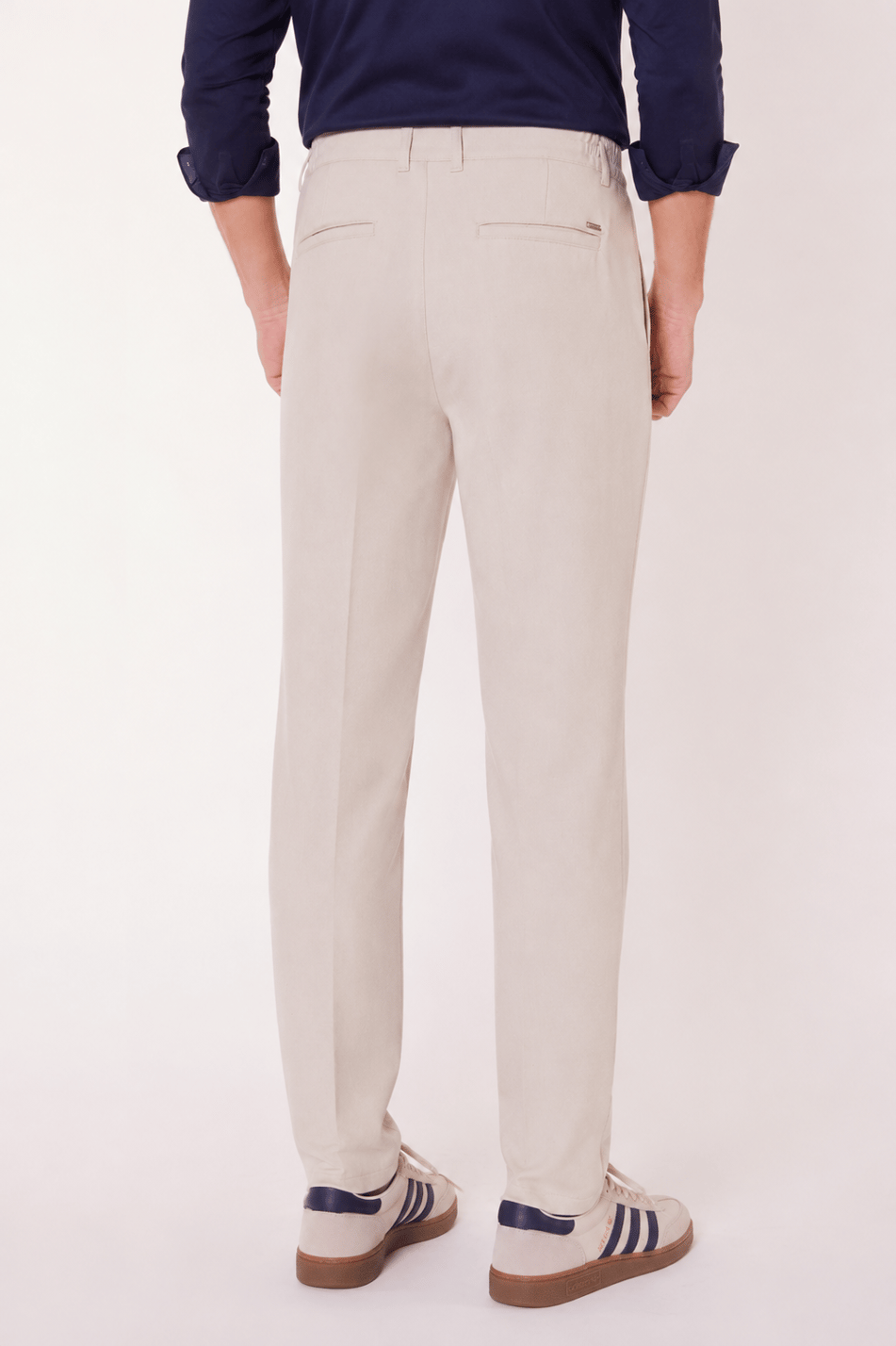 Erkek Beli Yarım Lastikli Fermuarlı Bej Chino Pantolon