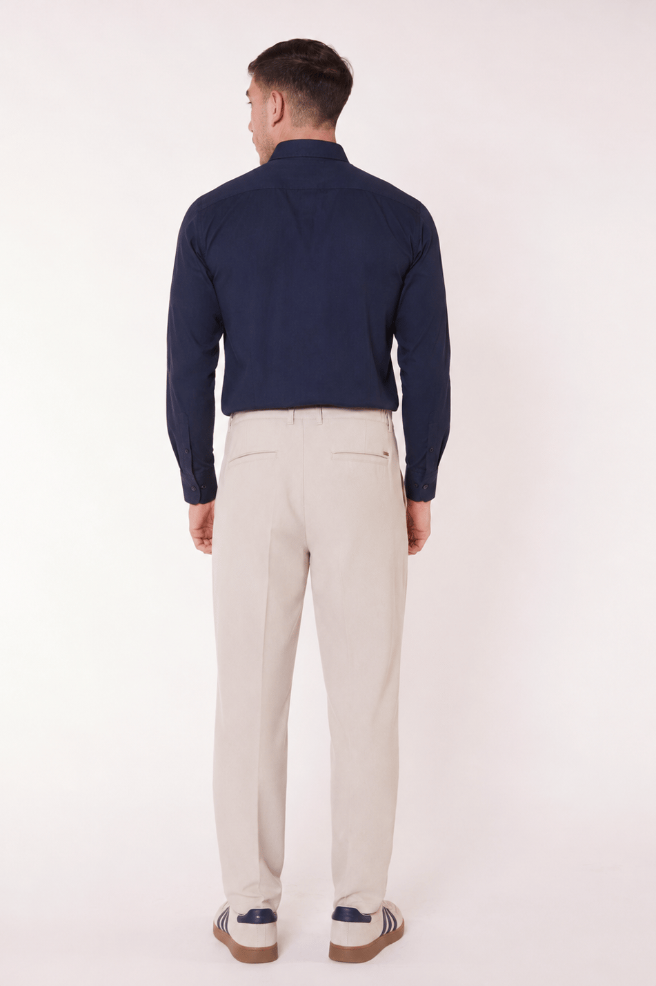 Erkek Beli Yarım Lastikli Fermuarlı Bej Chino Pantolon