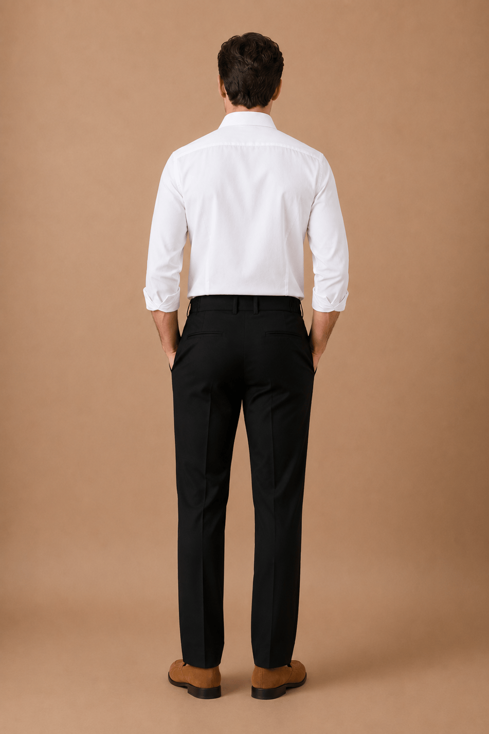 Erkek Beli Yarım Lastikli Fermuarlı Siyah Chino Pantolon